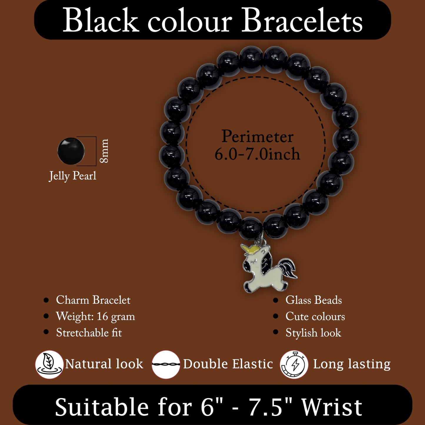 Layer friendship bracelets with black beads for a playful stack-ready wrist look.