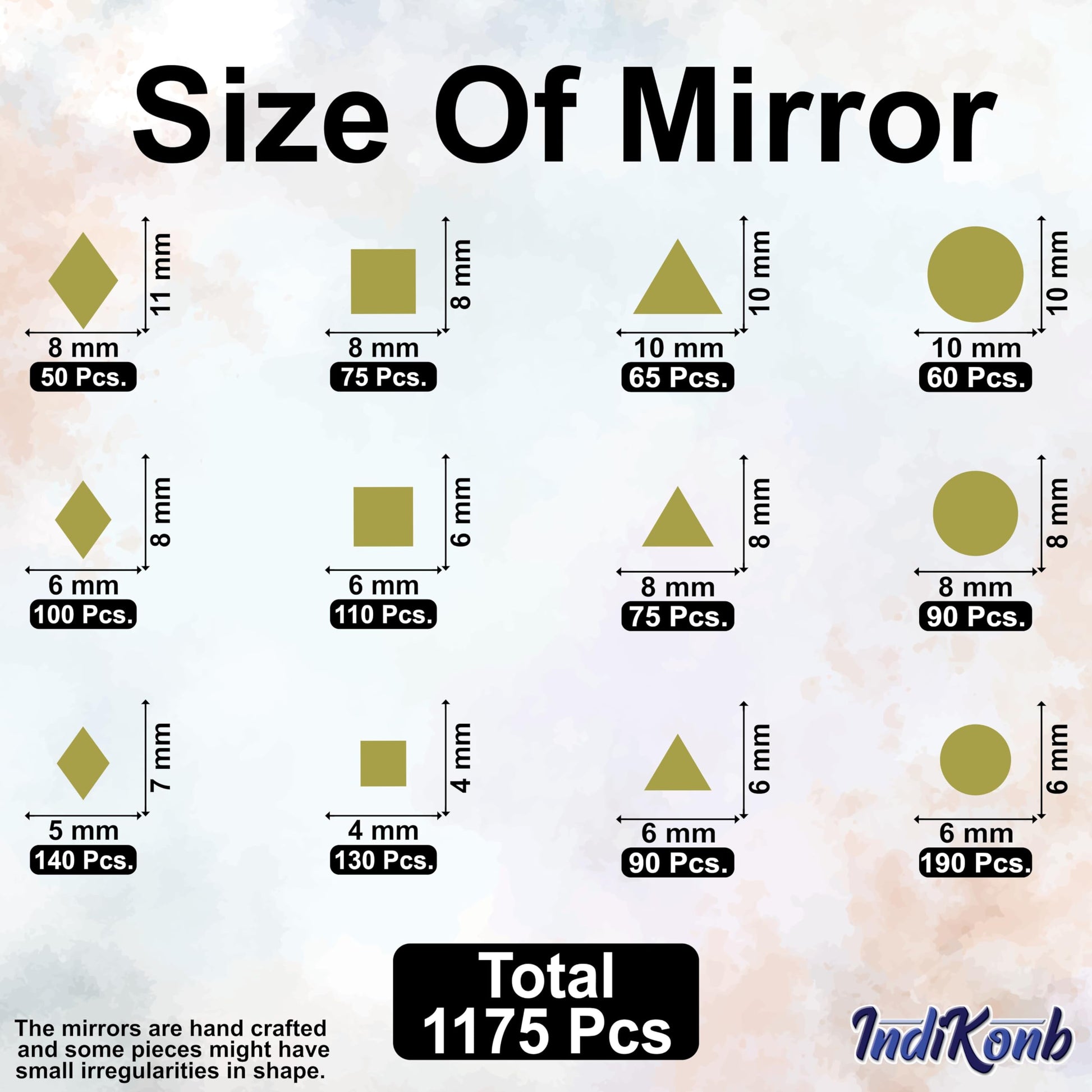 For neat results in mandala craft and mirror work, gold 4mm and 11mm Lippan art glass pieces are a useful detail.