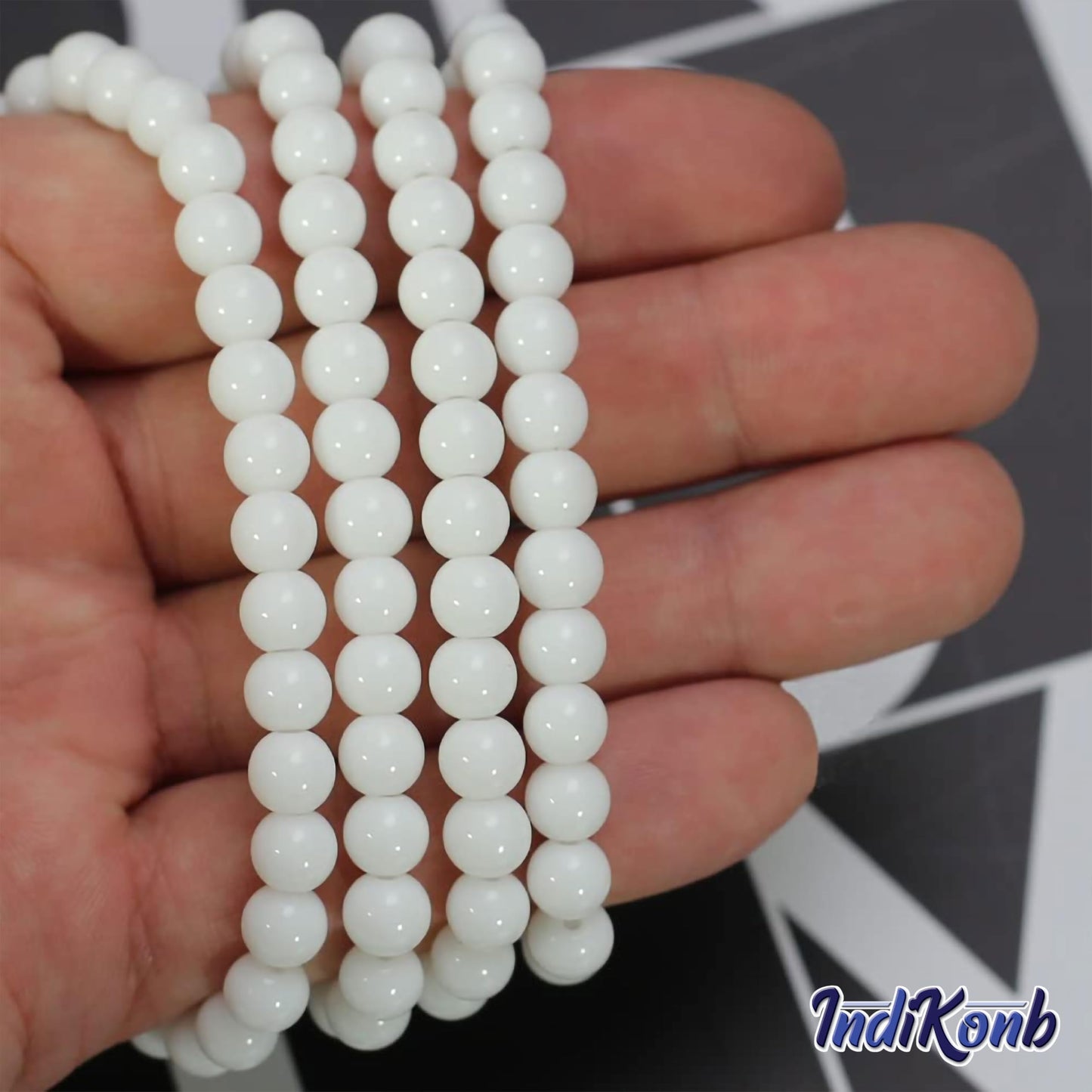Glass Luster Beads 6mm White Matte Finish Round Beads for. Assorted layout image showing beads organized for bracelet and DIY projects.