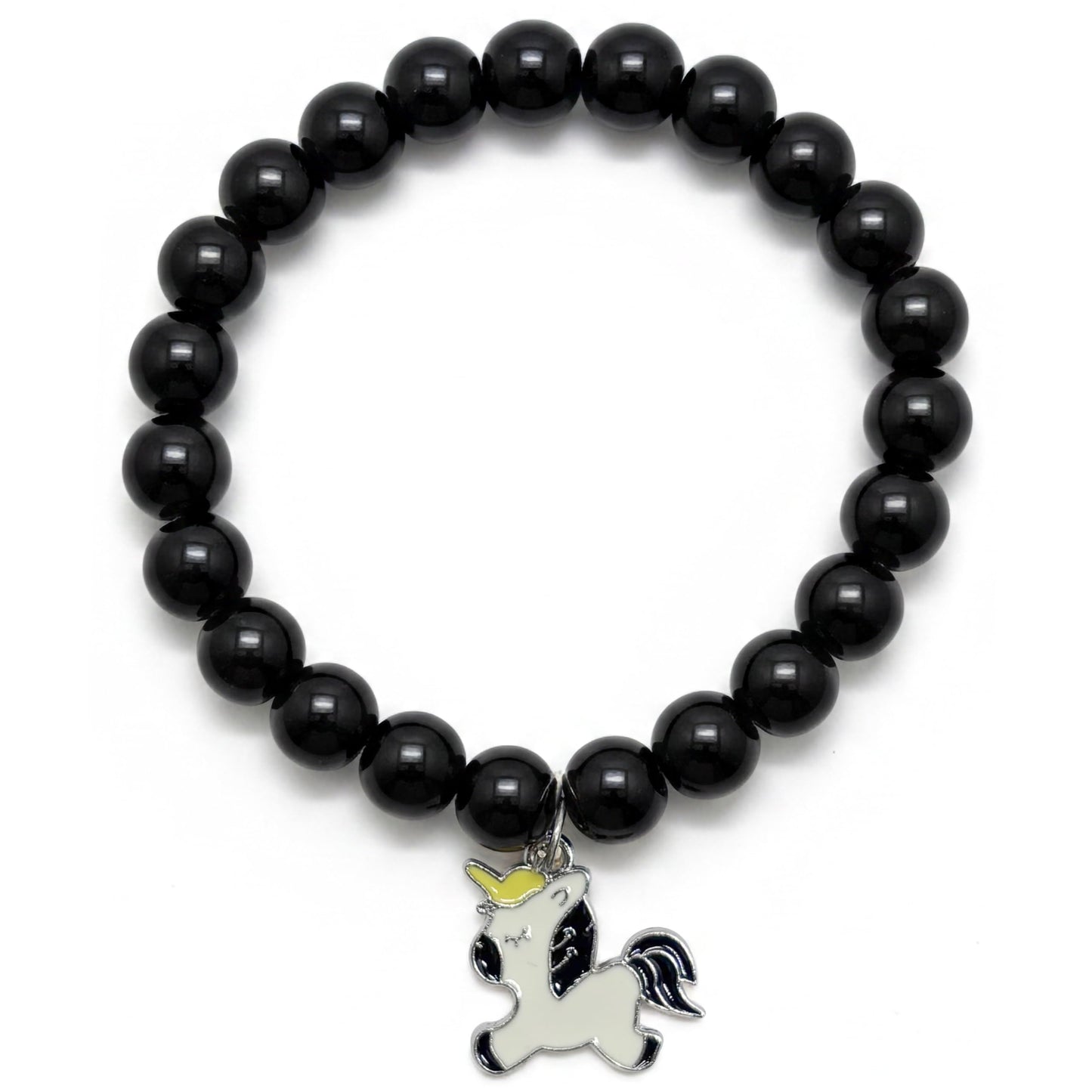 Add a sweet handmade touch to wrist styling with a black beaded elastic bracelet.