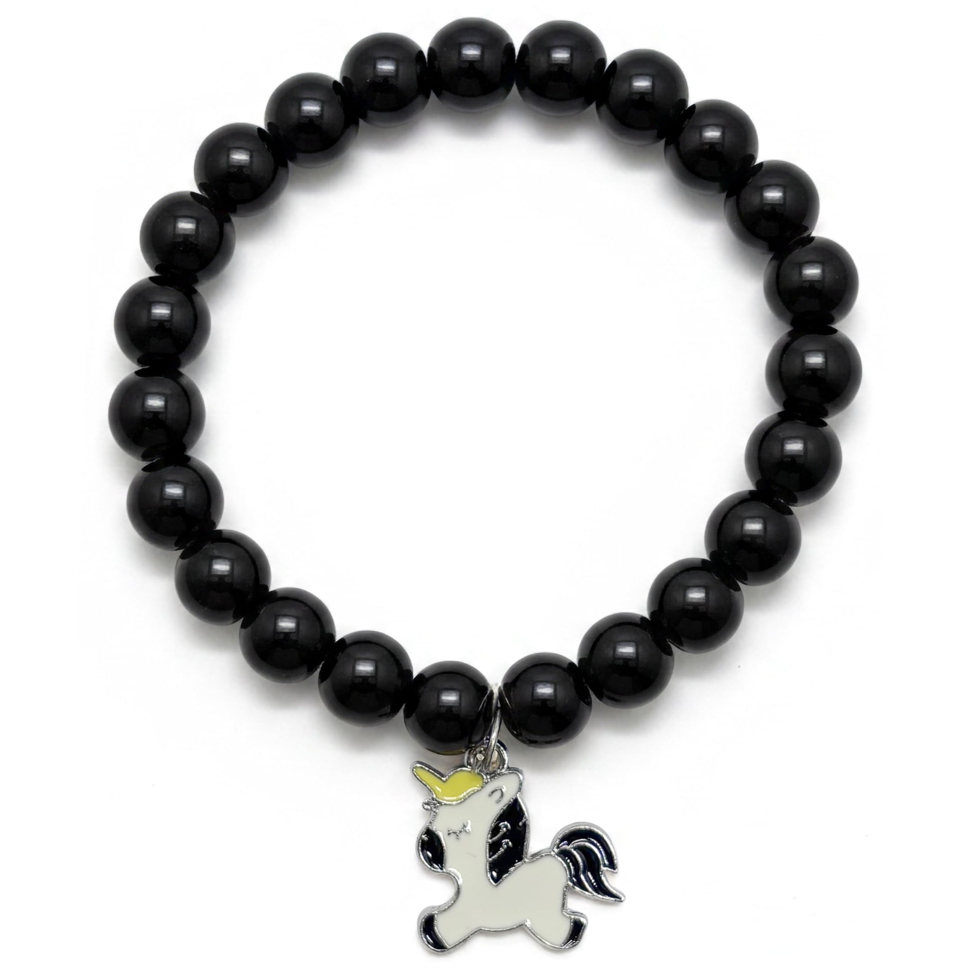 Add a sweet handmade touch to wrist styling with a black beaded elastic bracelet.