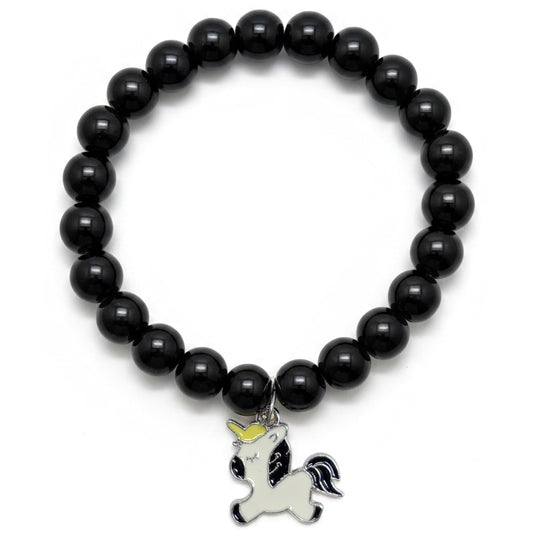 Add a sweet handmade touch to wrist styling with a black beaded elastic bracelet.