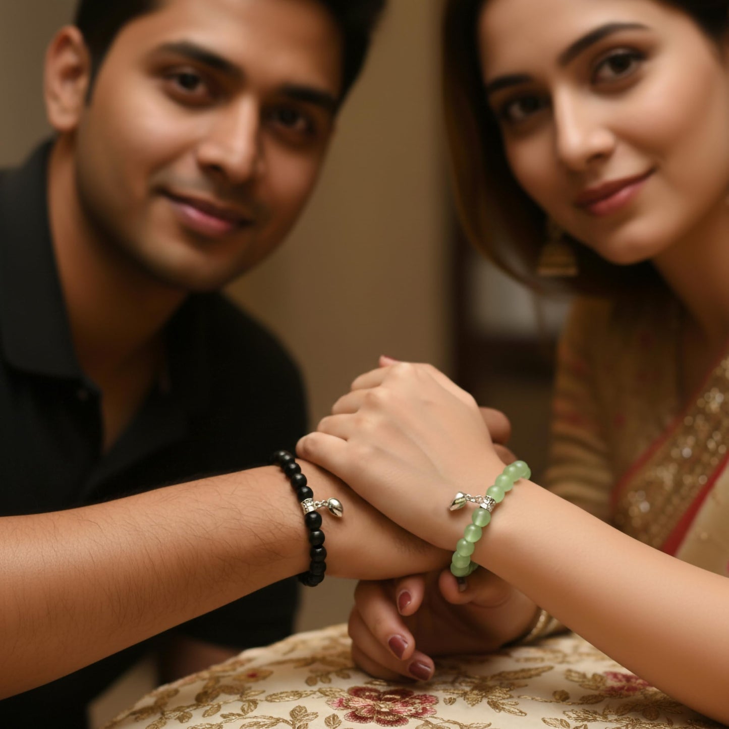 Turn friendship gifts into wearable memories with black and green 1-pair bracelets and heart accents.