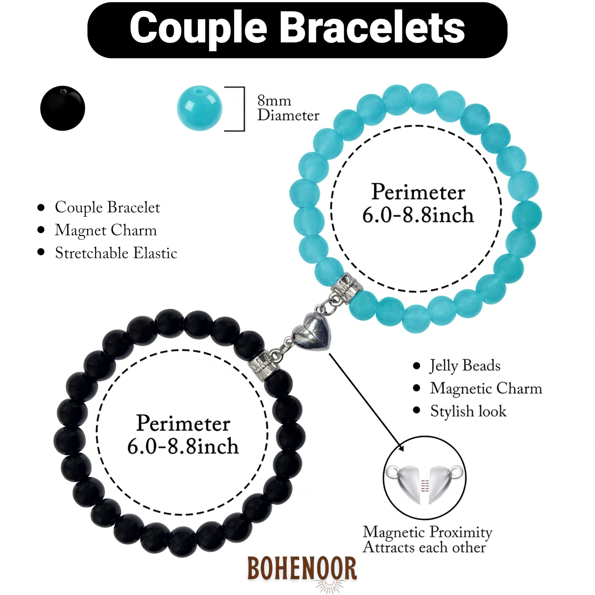 Gift a simple bonding accessory with black and blue 1-pair magnetic bracelets for friends.