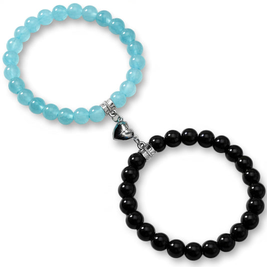 Celebrate friendship styling with black and blue 1-pair magnetic heart bracelets for BFF gifting.