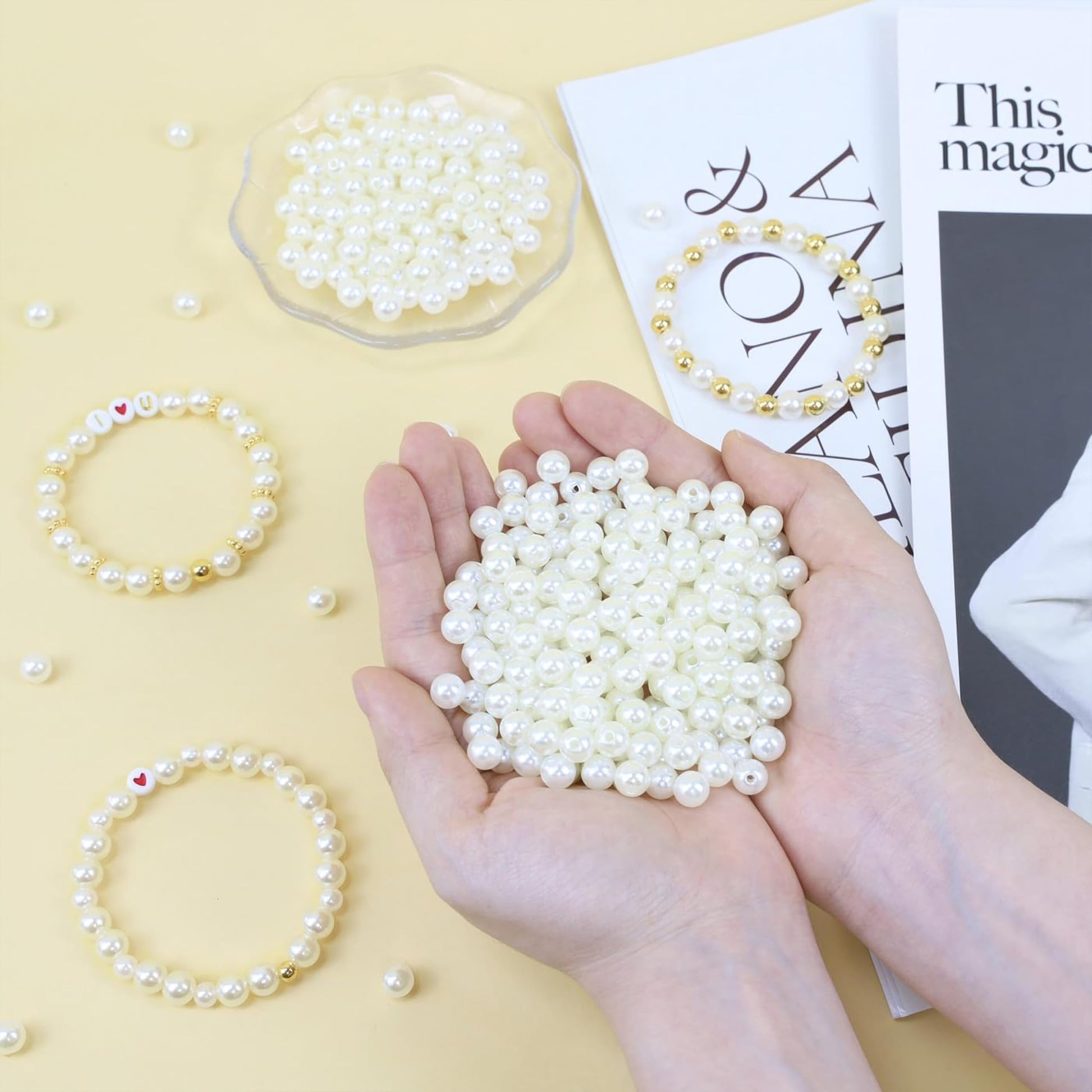8mm White Pearl Beads for Jewellery Making Plastic Moti White 8MM image 3