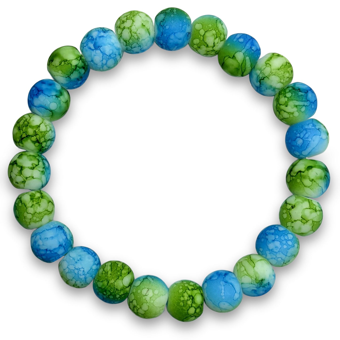Add a soft marble accent to daily wristwear with a green and blue beaded bracelet for girls.