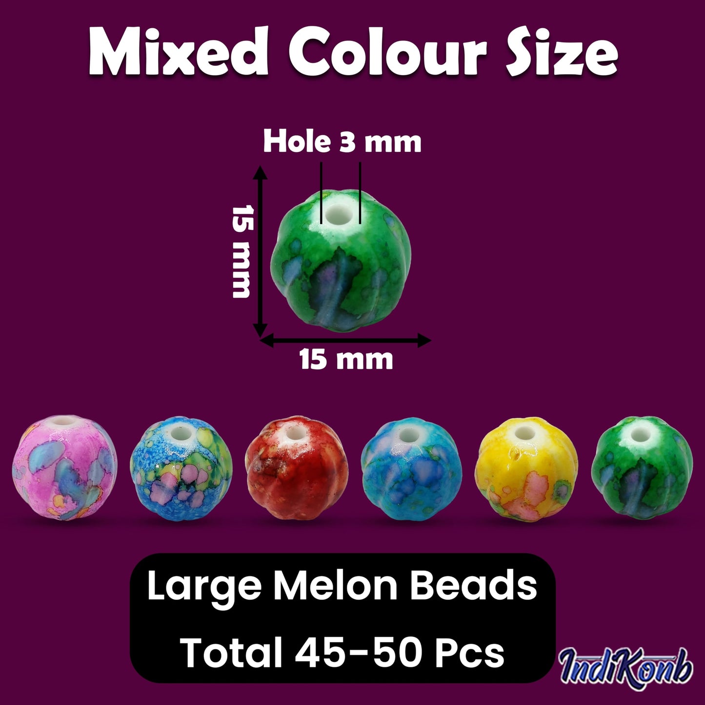 Multicolour Large Melon Shape Beads 15MM