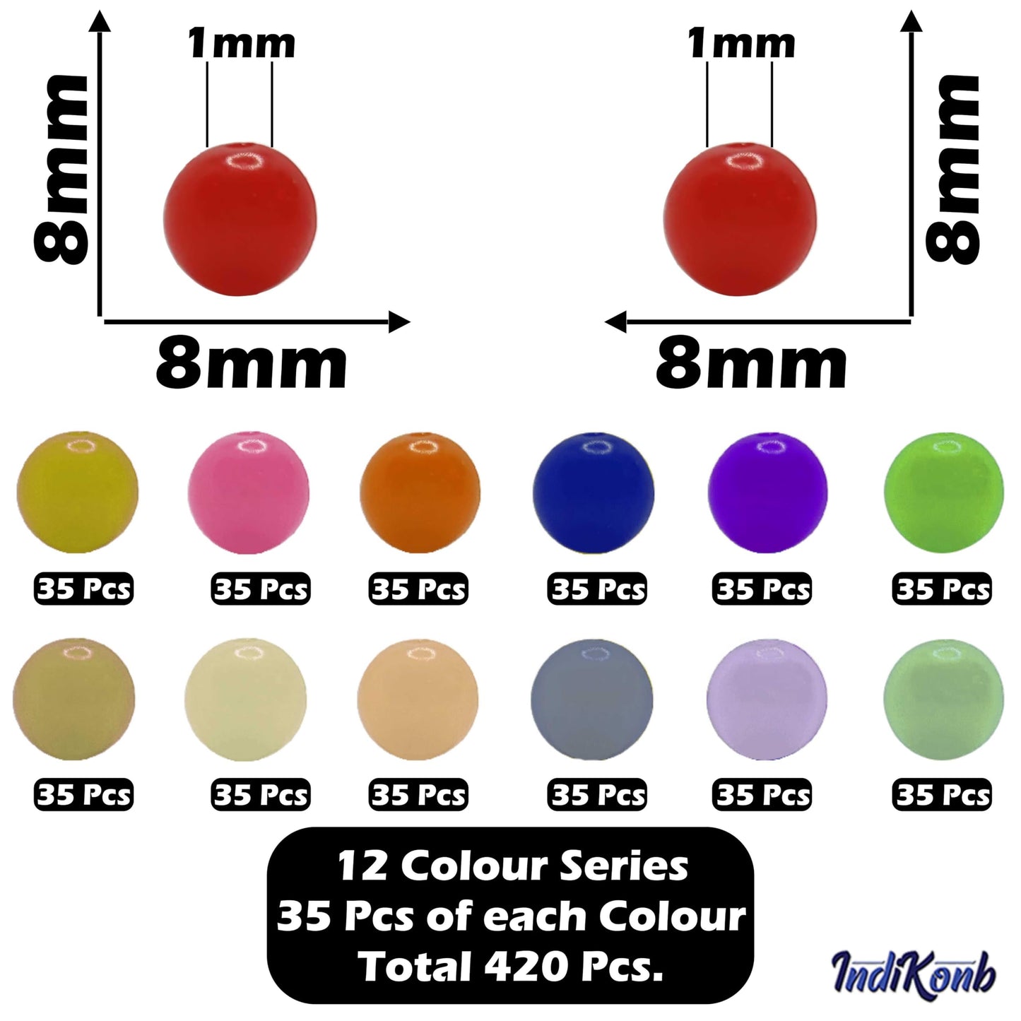 Jelly Glass Pearl Beads - Multicolour Round Beads (8mm) - Assorted Colours