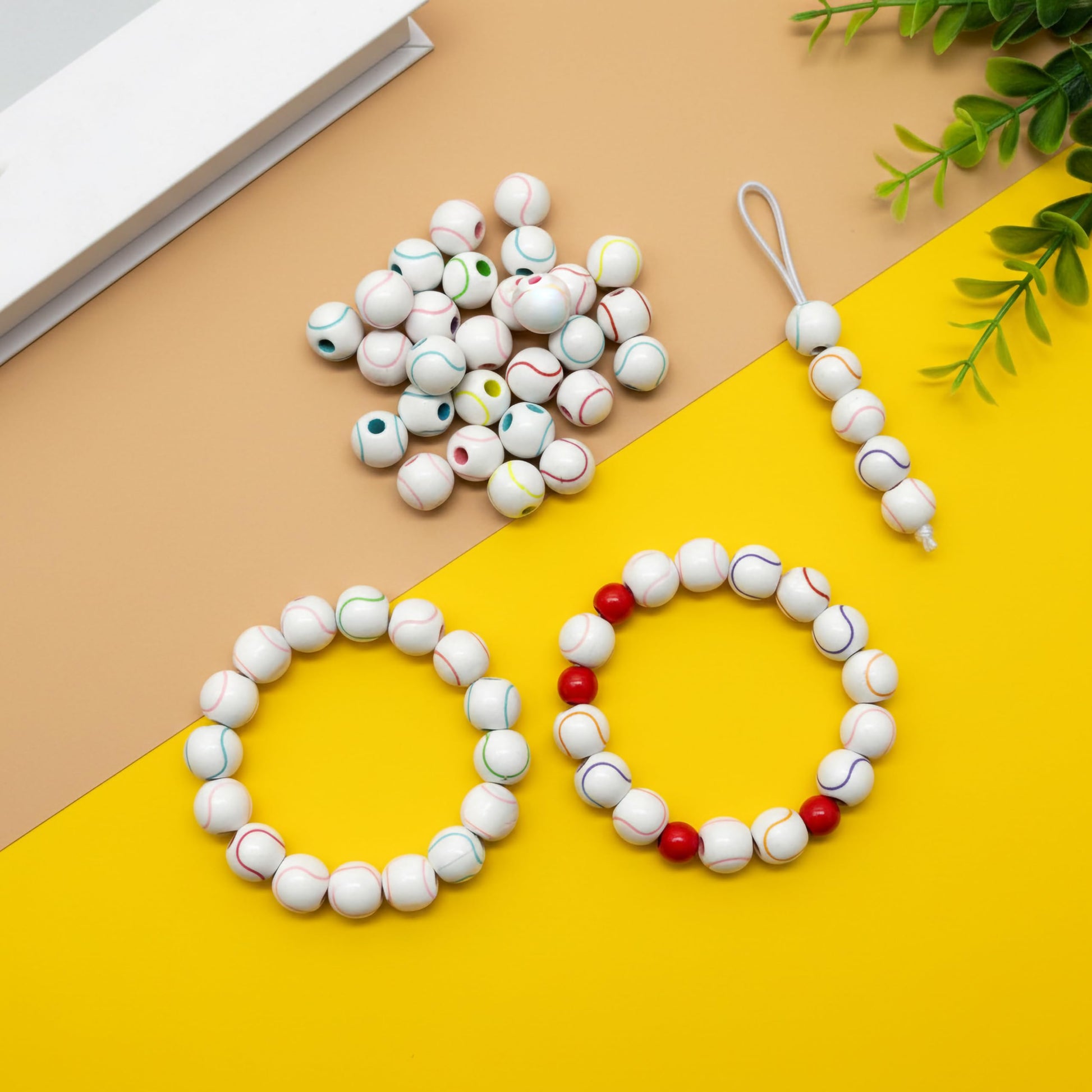 DIY craft beads with colorful wave line detailing