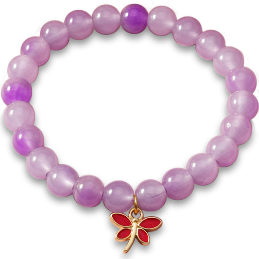 Add cheerful two-tone style to daily wristwear with a lavender beaded charm bracelet.