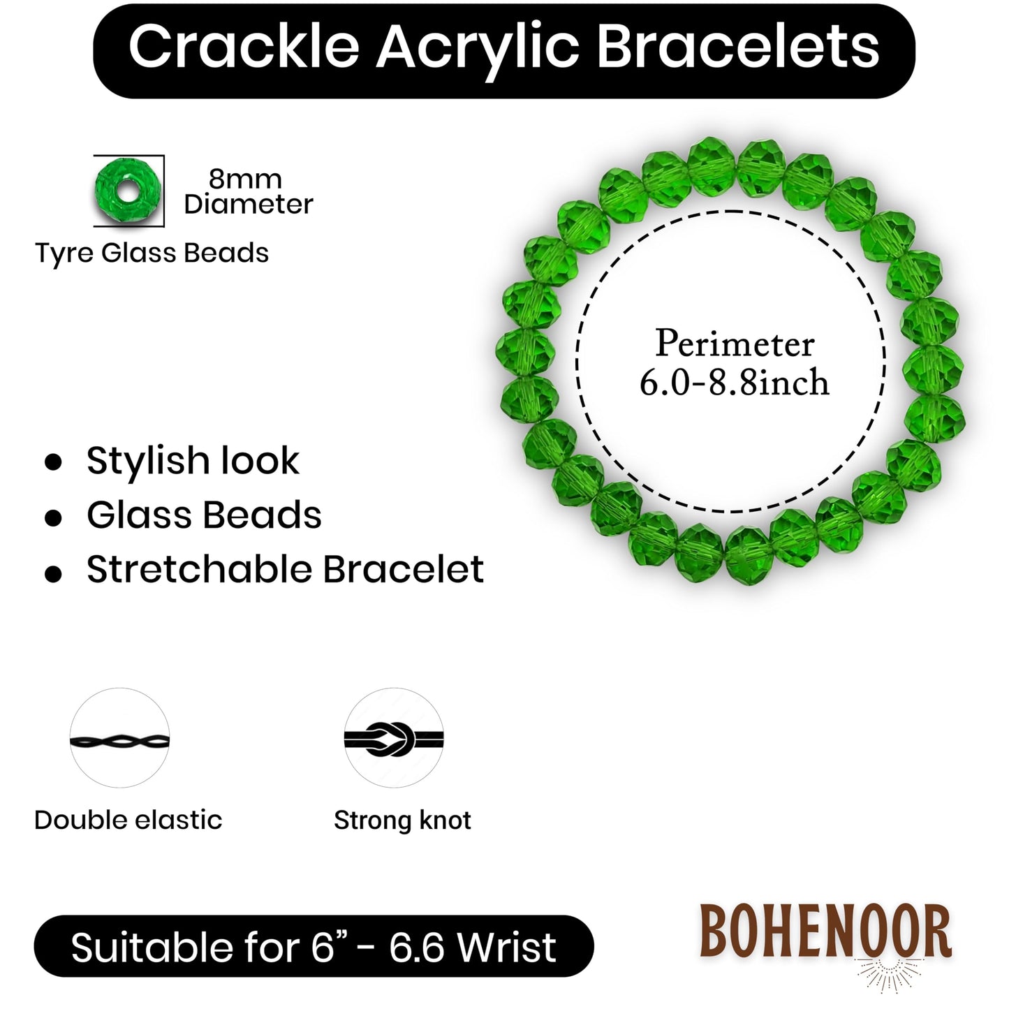 Multicolor Glass Tyre Beads Bracelets Set Acrylic. Close-up image showing color, shape, finish, and texture details.