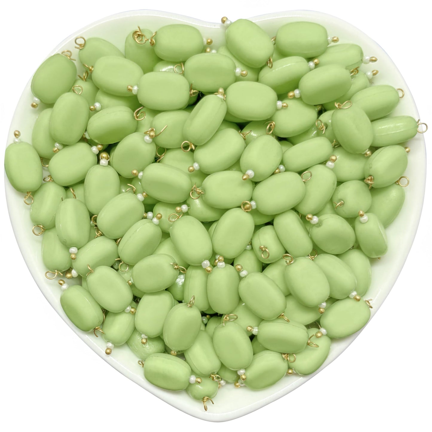 Bring latkan-ready detail into blouse latkans with 10x7mm pista glossy saree kuchu bead drops for saree kuchu work.