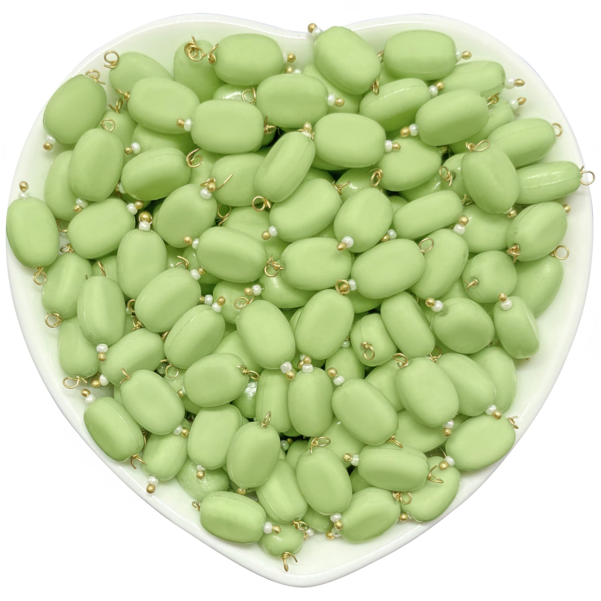 Bring latkan-ready detail into blouse latkans with 10x7mm pista glossy saree kuchu bead drops for saree kuchu work.