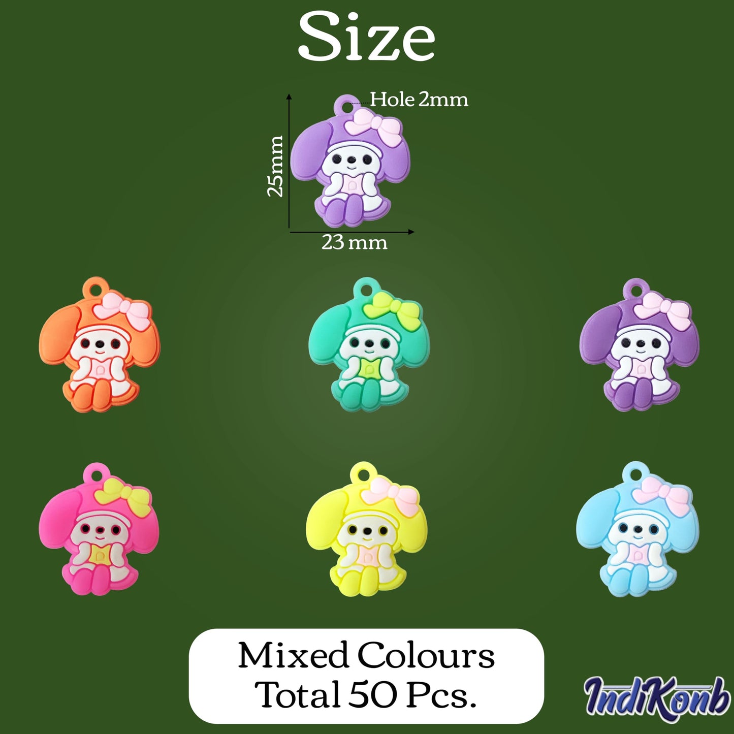 With doll charm and multicolour 24 mm keychain rings, bag charms and craft accessories gets a clean metal connector detail to handmade projects.