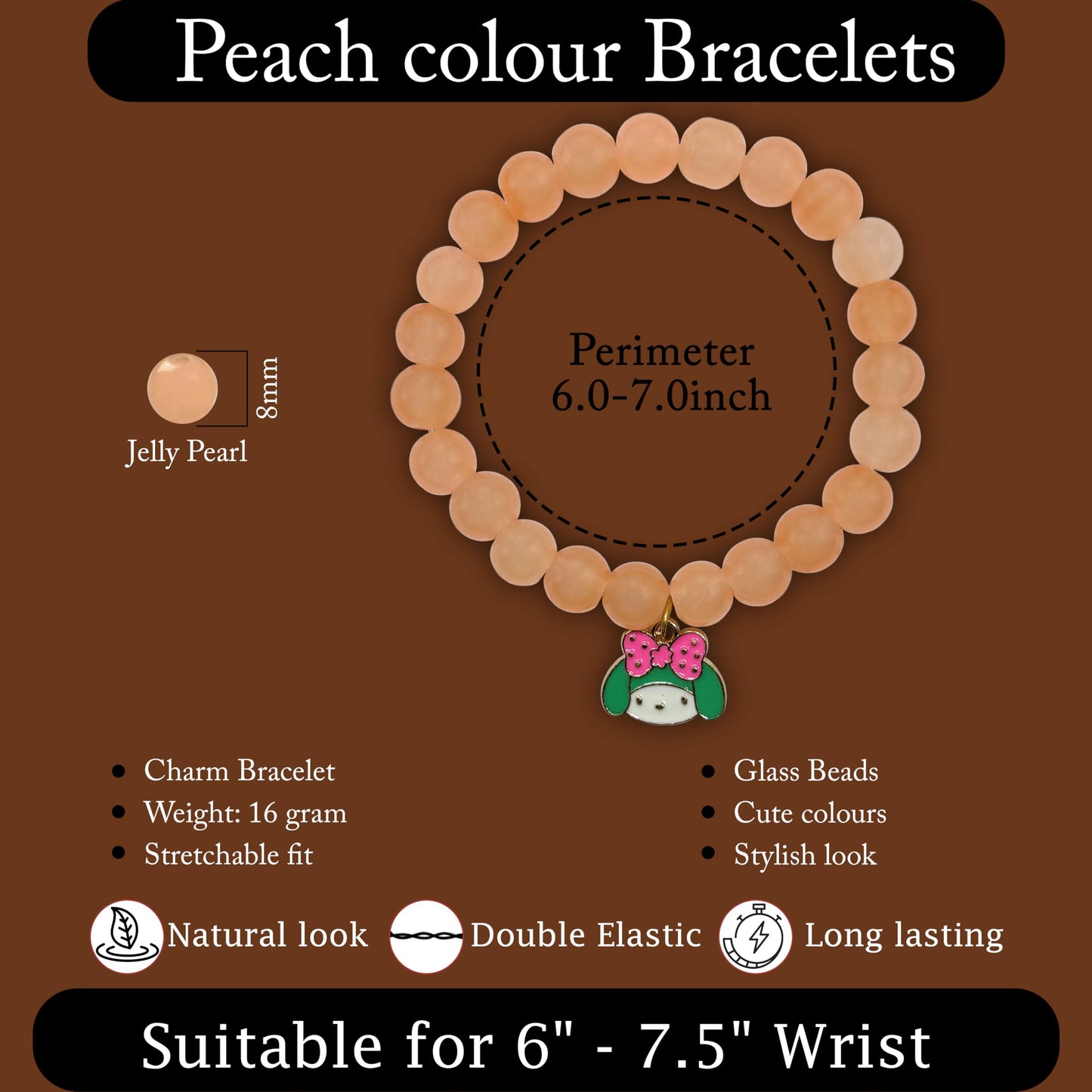 Layer friendship bracelets with peach beads for a playful stack-ready wrist look.
