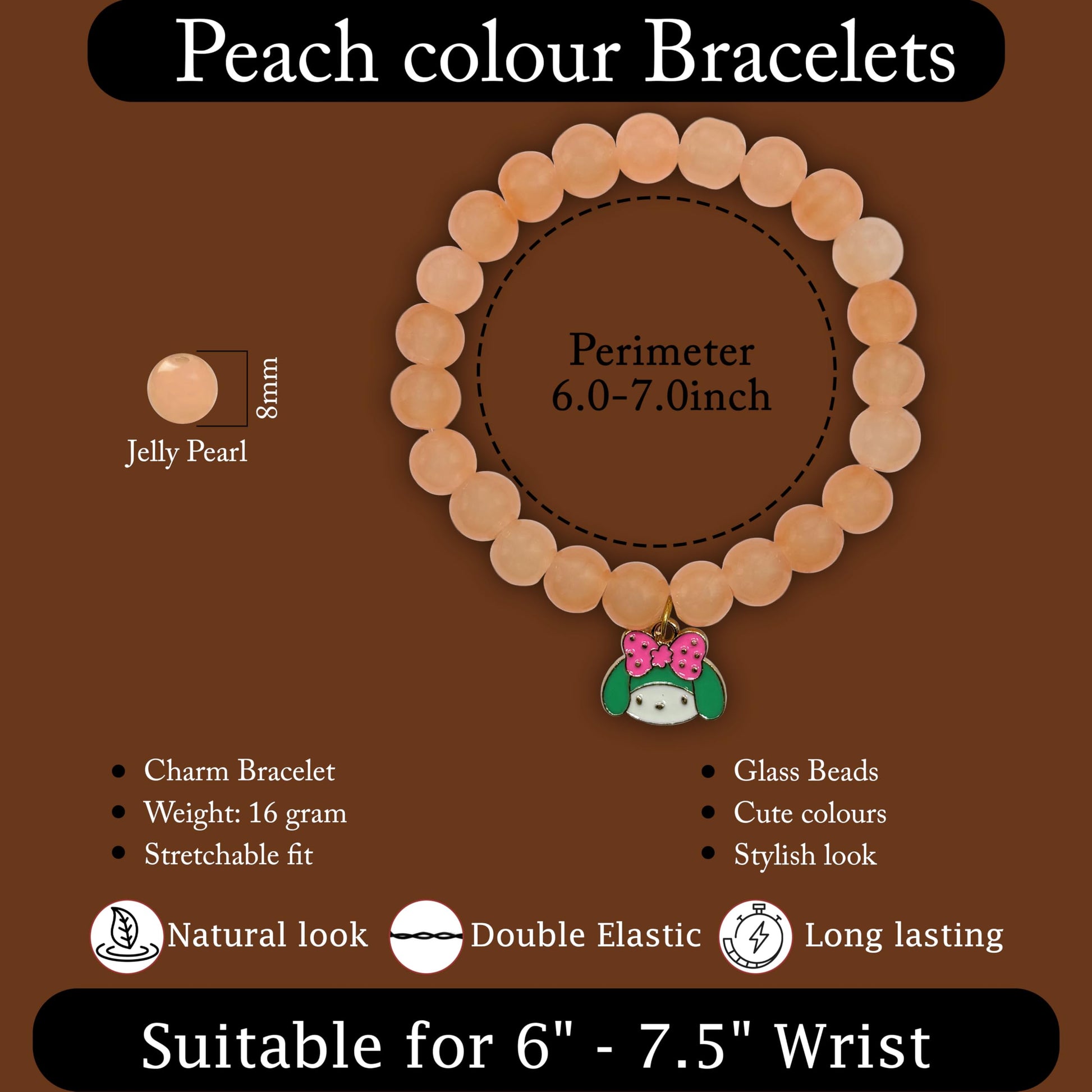 Layer friendship bracelets with peach beads for a playful stack-ready wrist look.