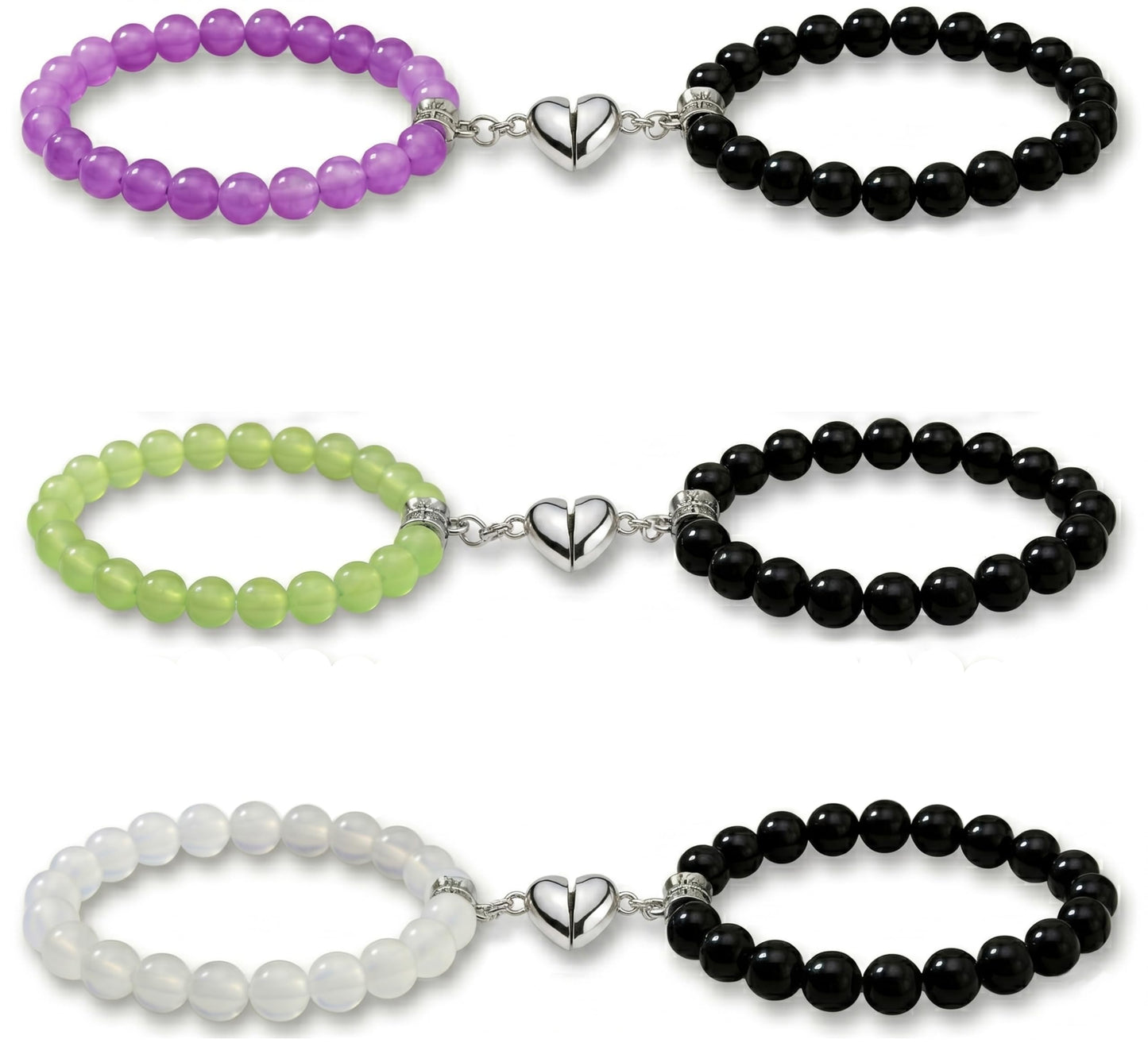 Celebrate matching wrist style with 3-pair magnetic heart bracelets for shared gifting.