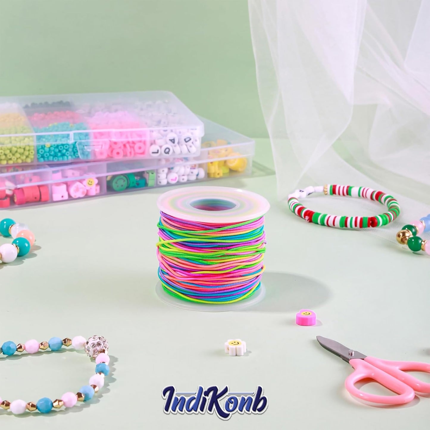 Multicolor Rainbow Elastic String Roll Nylon. Detailed image showing material, texture, and design.