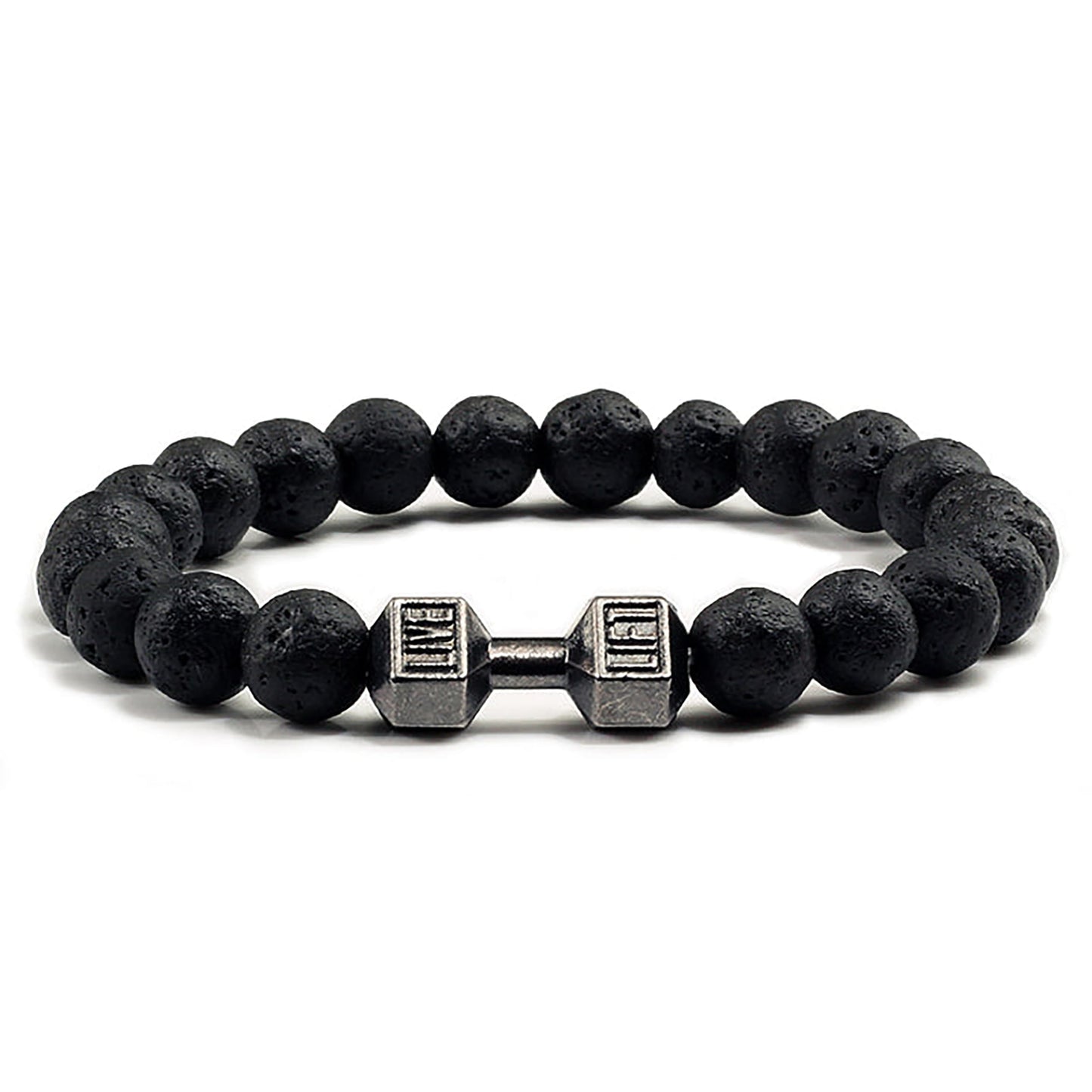 Dumbbell Charm Lava Stone Bracelet for Men, Black Gym product image