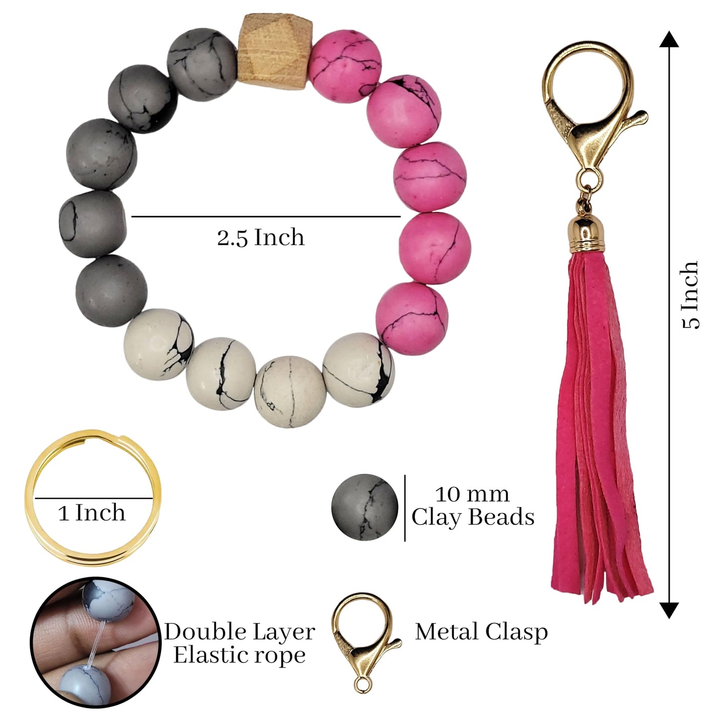 Keychain Bracelet - Stretchable Elastic Wristlet for Keys