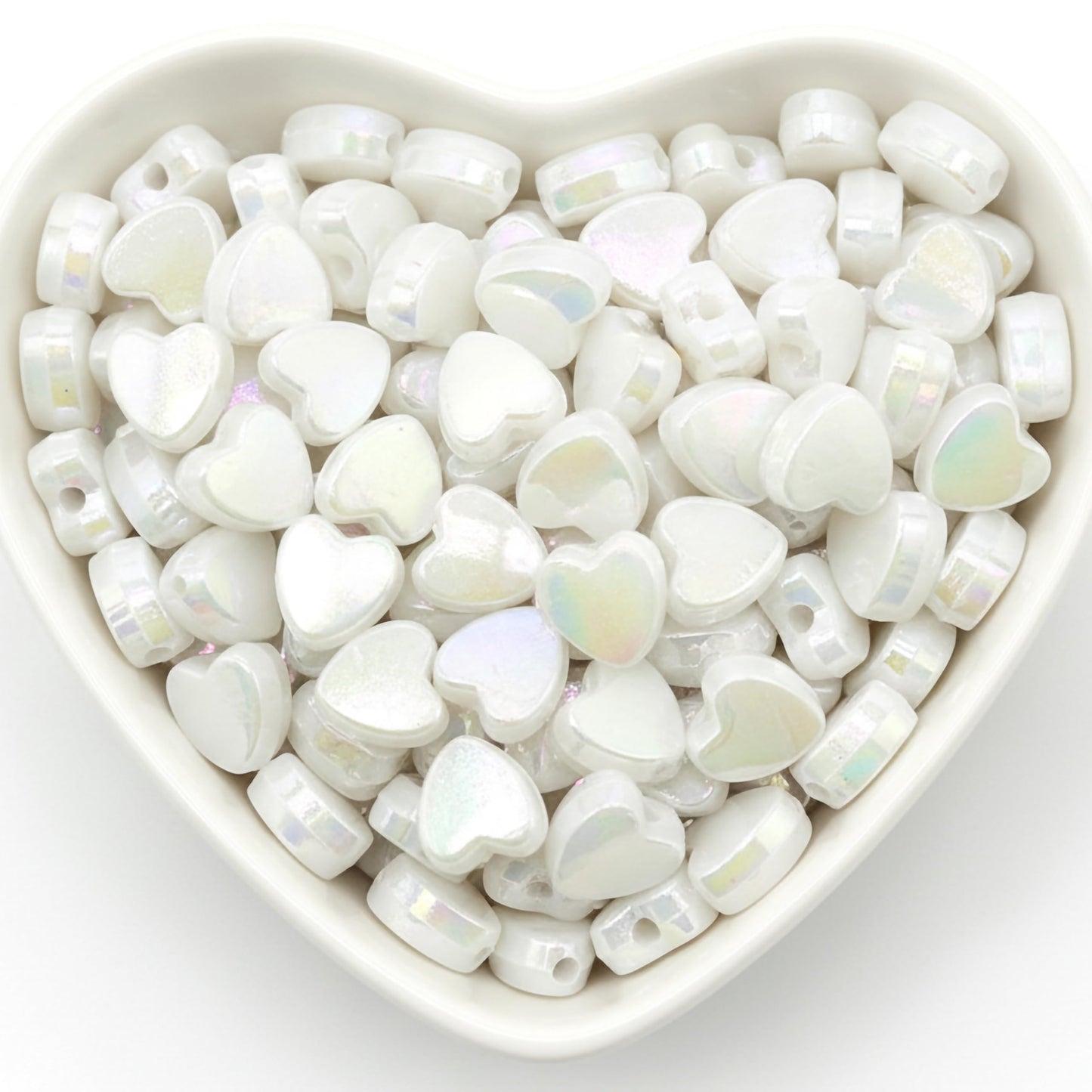 DIY Heart Beads for Jewelry Making, Iridescent Acrylic Heart White product image