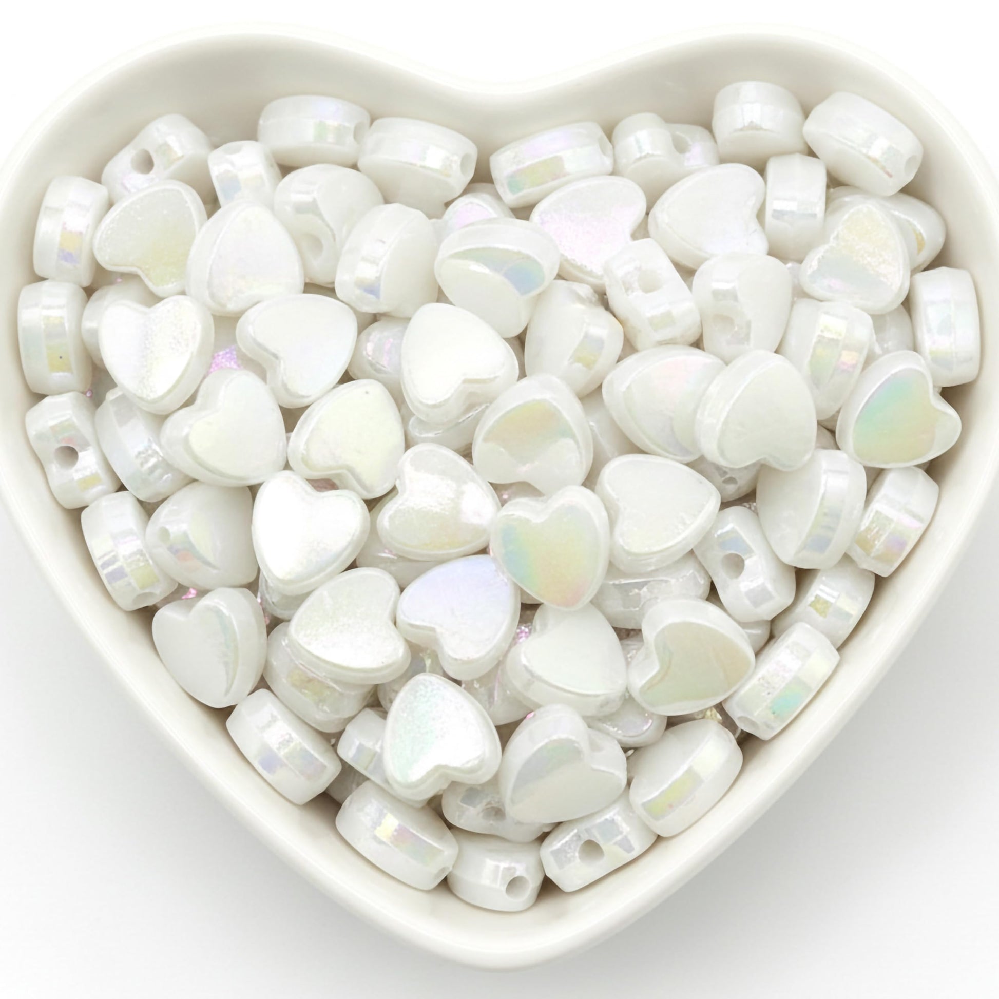 DIY Heart Beads for Jewelry Making, Iridescent Acrylic Heart White product image