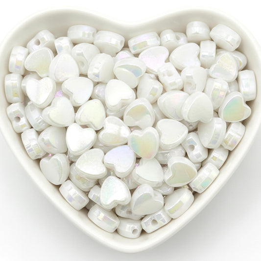 DIY Heart Beads for Jewelry Making, Iridescent Acrylic Heart White product image