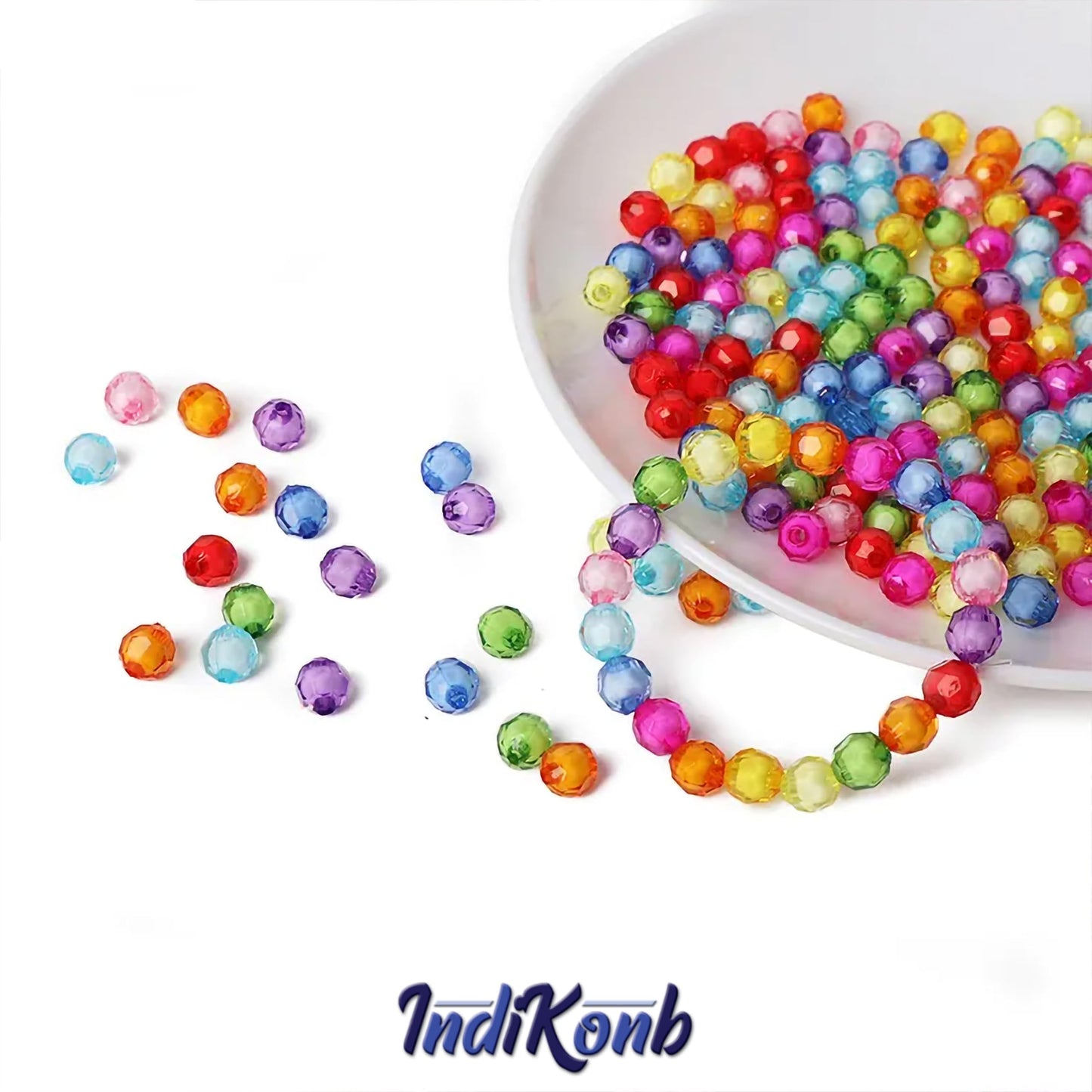 Multicolour and pearl 8mm beads keep beading craft visually clean while adding neat craft texture, useful in handmade accessories and bracelet making.