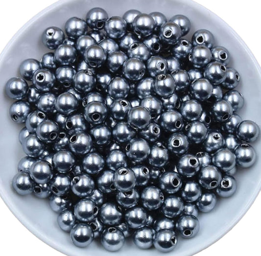 Black Silverline Glass Round Pearl Beads Size 8MM. Main product image showing the full assortment for jewelry making and craft work.