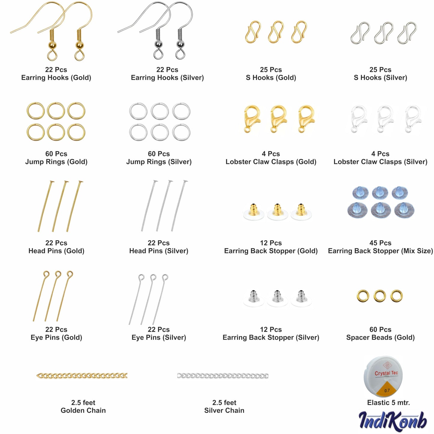 Coordinated bead project base to handmade projects makes gold and silver findings + tools jewellery making kit stand out in bracelet making and craft classes.