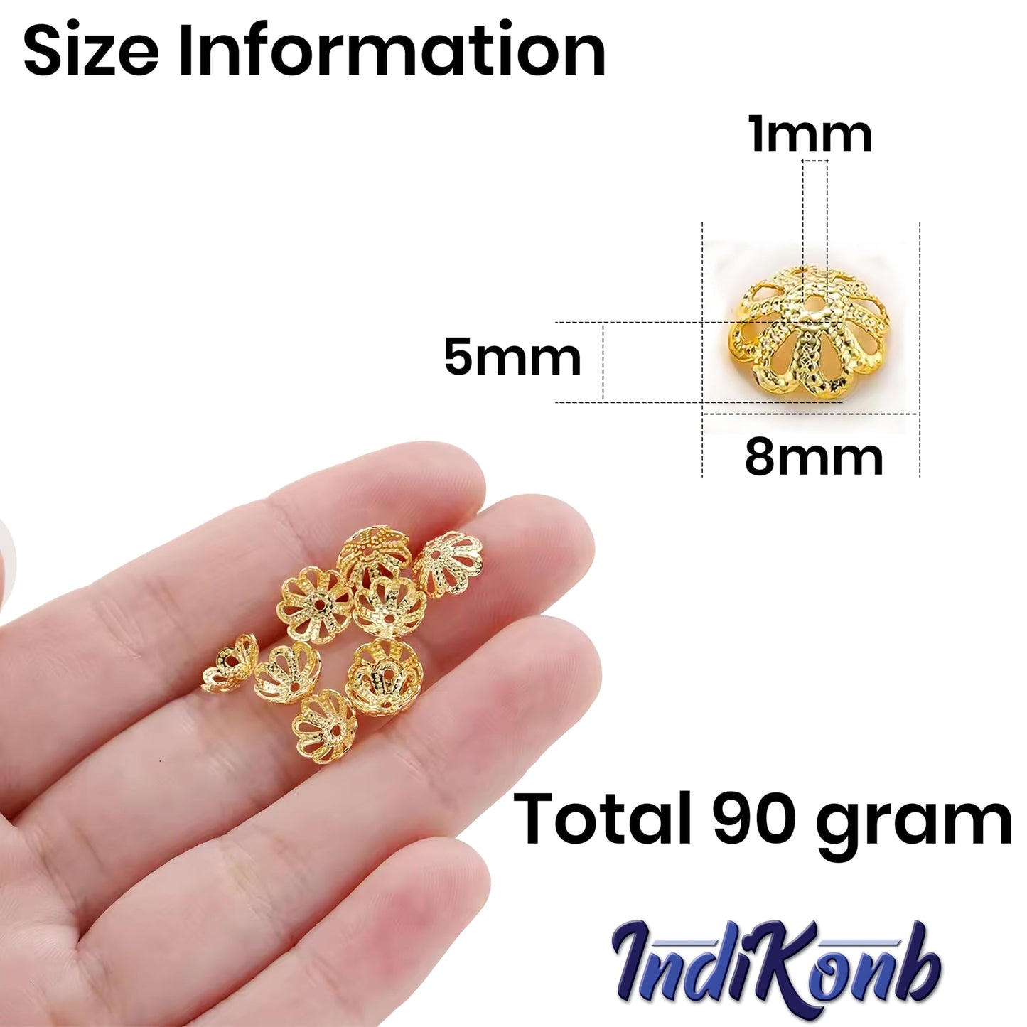 Golden Bead Caps for Jewellery Making, Assorted Metal Flower image 2