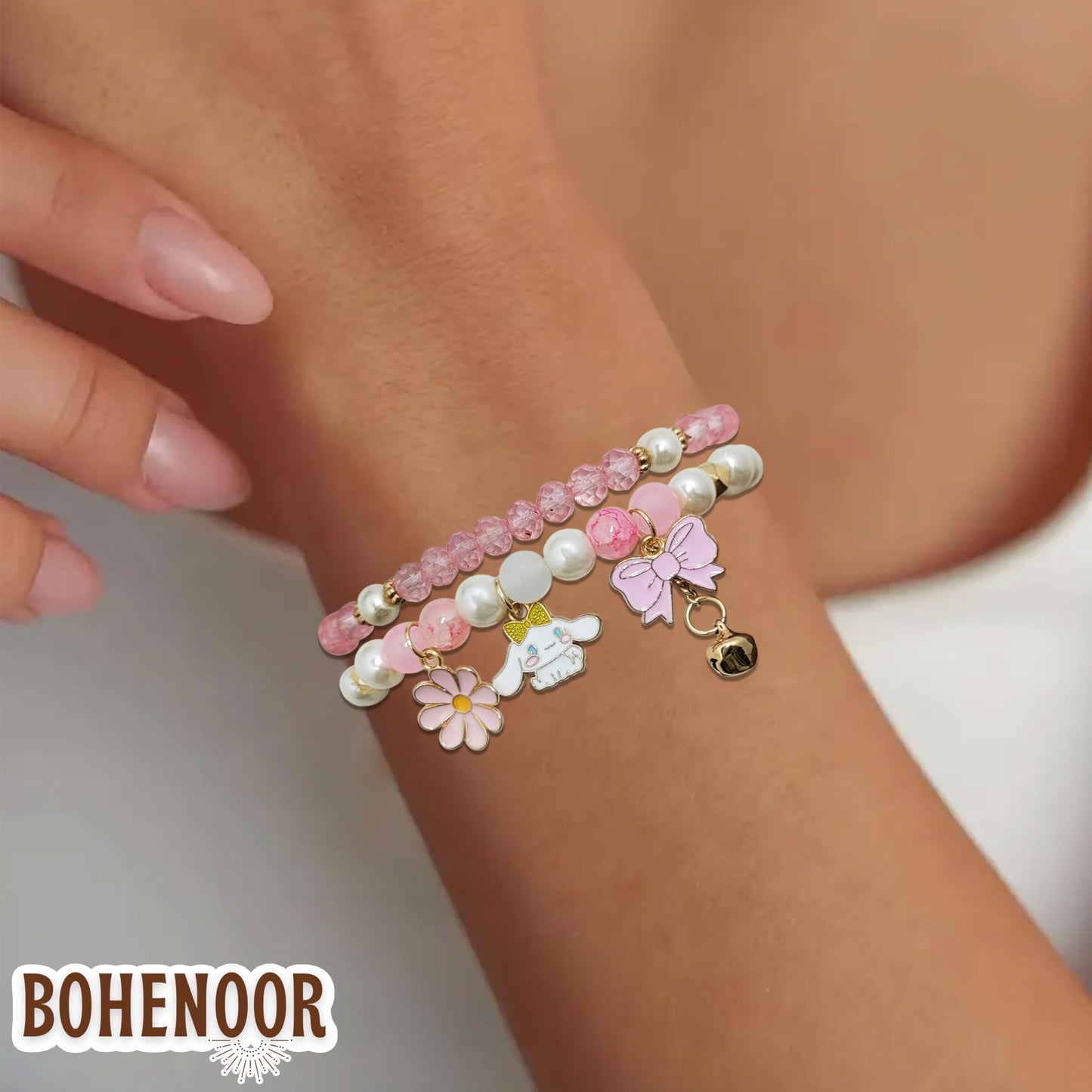 White pink crystal and pearl bracelet helps shape a polished result for casual accessory looks and everyday styling.