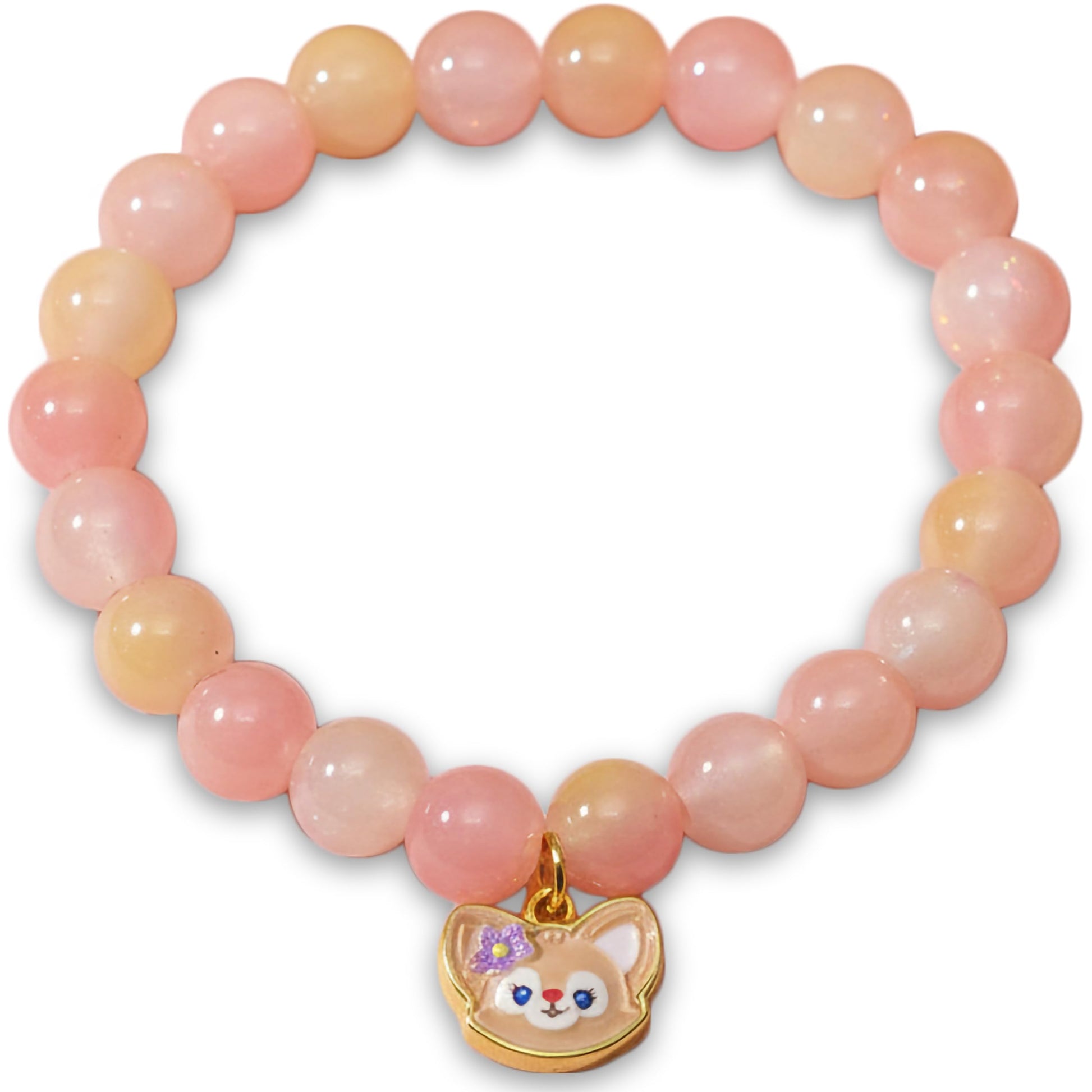 Add cheerful two-tone style to daily wristwear with a peach beaded charm bracelet.