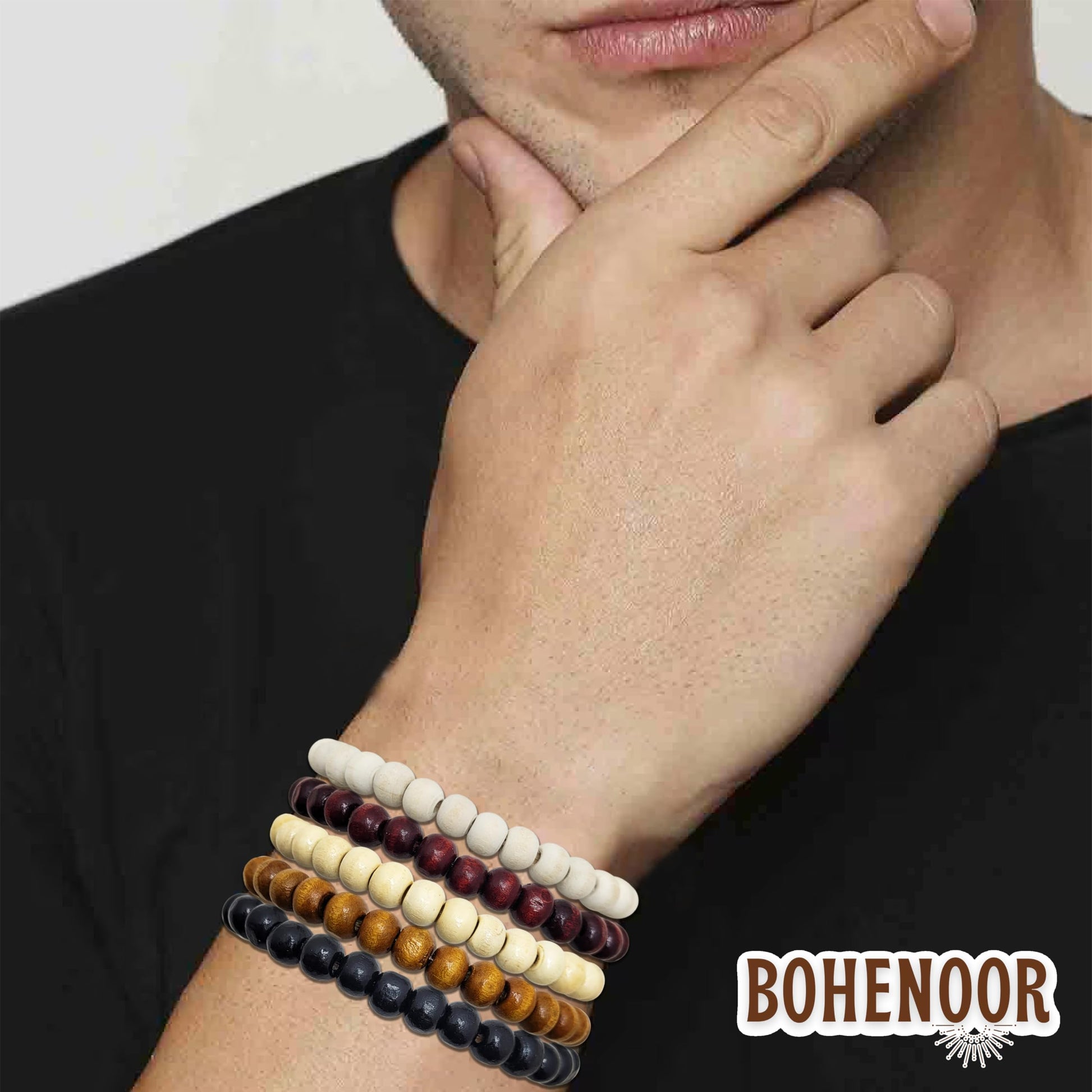 A clean option for party wear and gifting, multicolour wood and wooden bracelet adds a polished handmade look to handmade projects.
