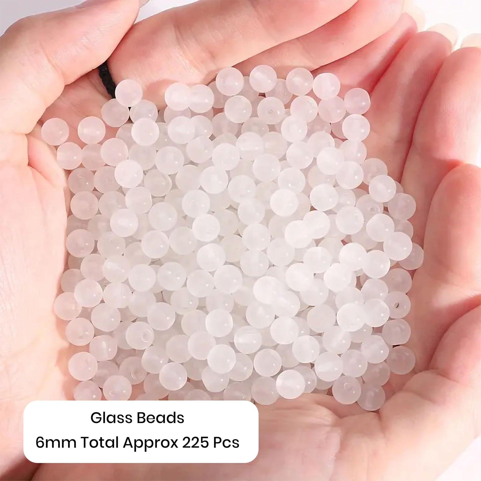 Glass Frost Beads 6mm White Matte Finish Round Beads for. Close-up image showing color, shape, finish, and texture details.