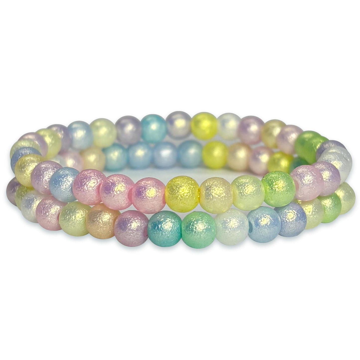 Pastel Rainbow Beaded Bracelet Combo for Girls, Elastic Set of 2 product image