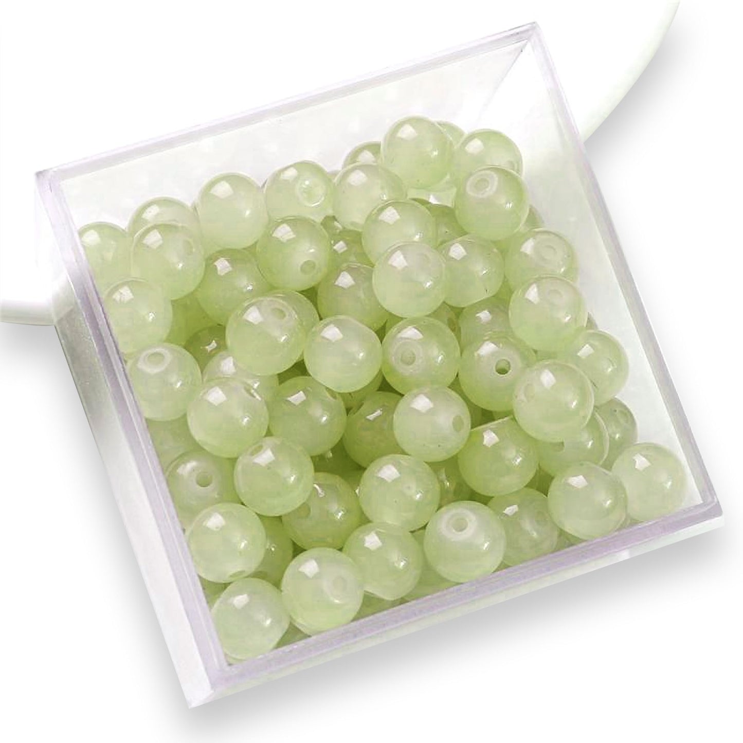 Light green and pearl 8mm beads work naturally in bracelet making, necklace making and DIY jewellery projects and help keep the design neat.