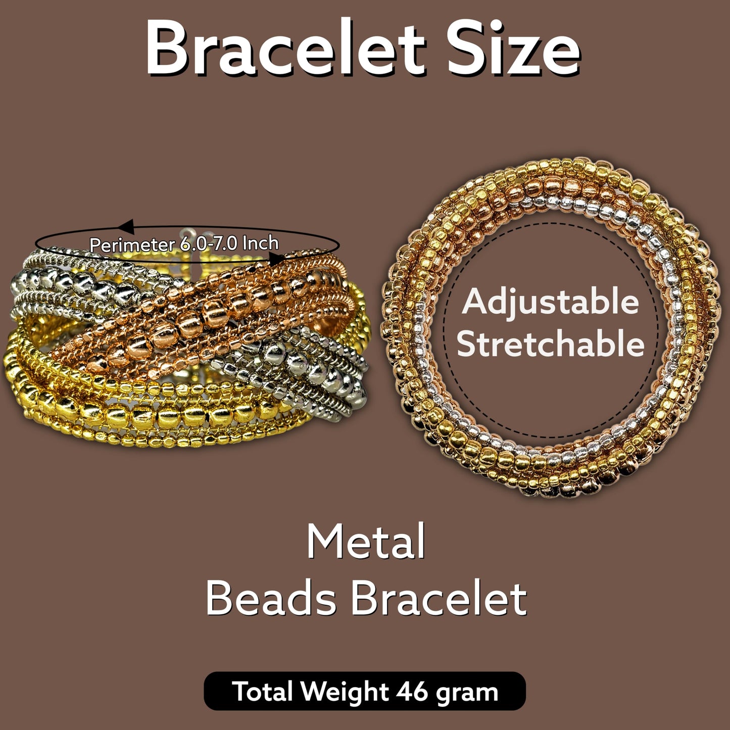 Tricolor Multilayer Cuff Bracelet for women Golden & Rose TRI TONE image 5