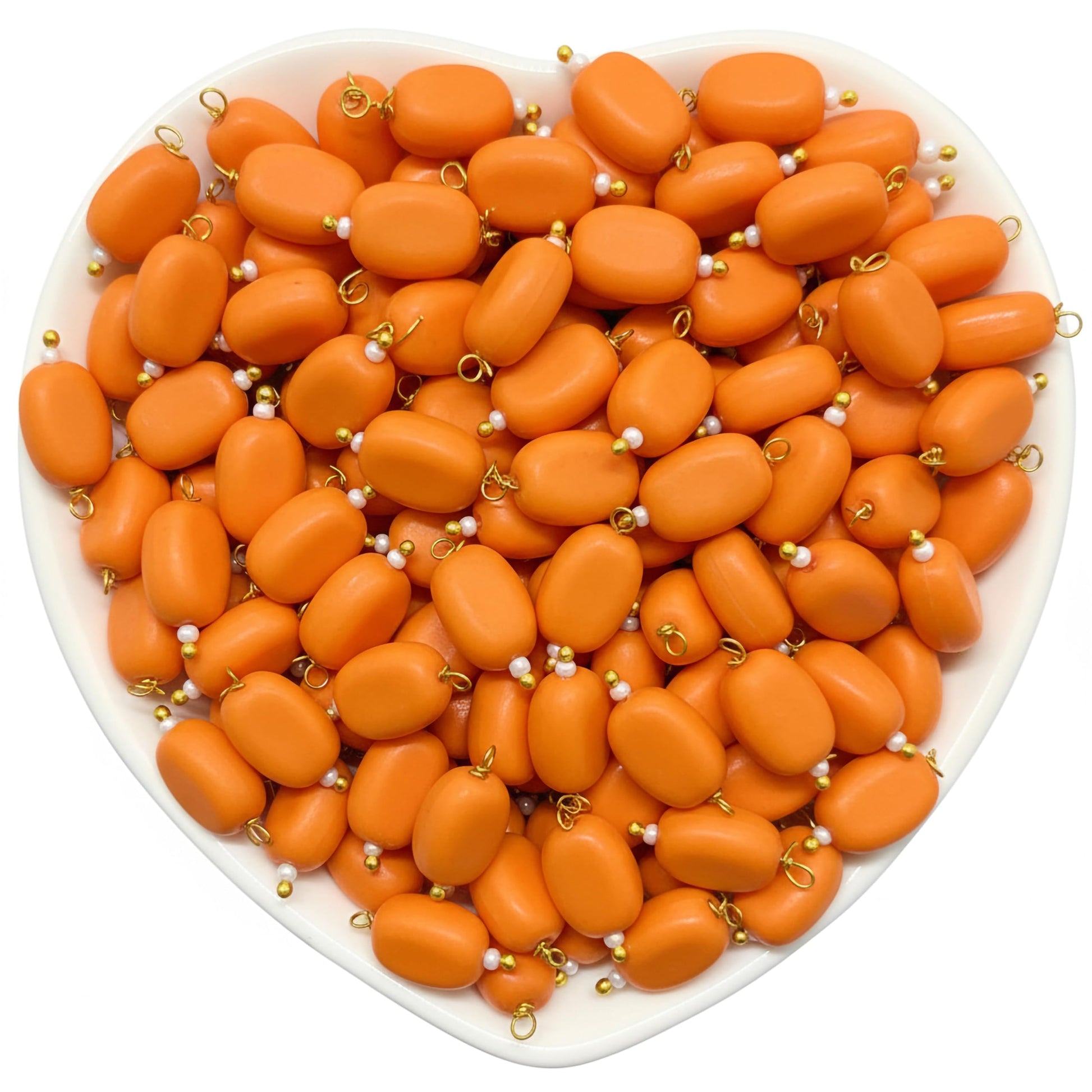 Let 10x7mm orange glossy Monalisa bead accents add glossy movement to earring drops and traditional jewelry projects.