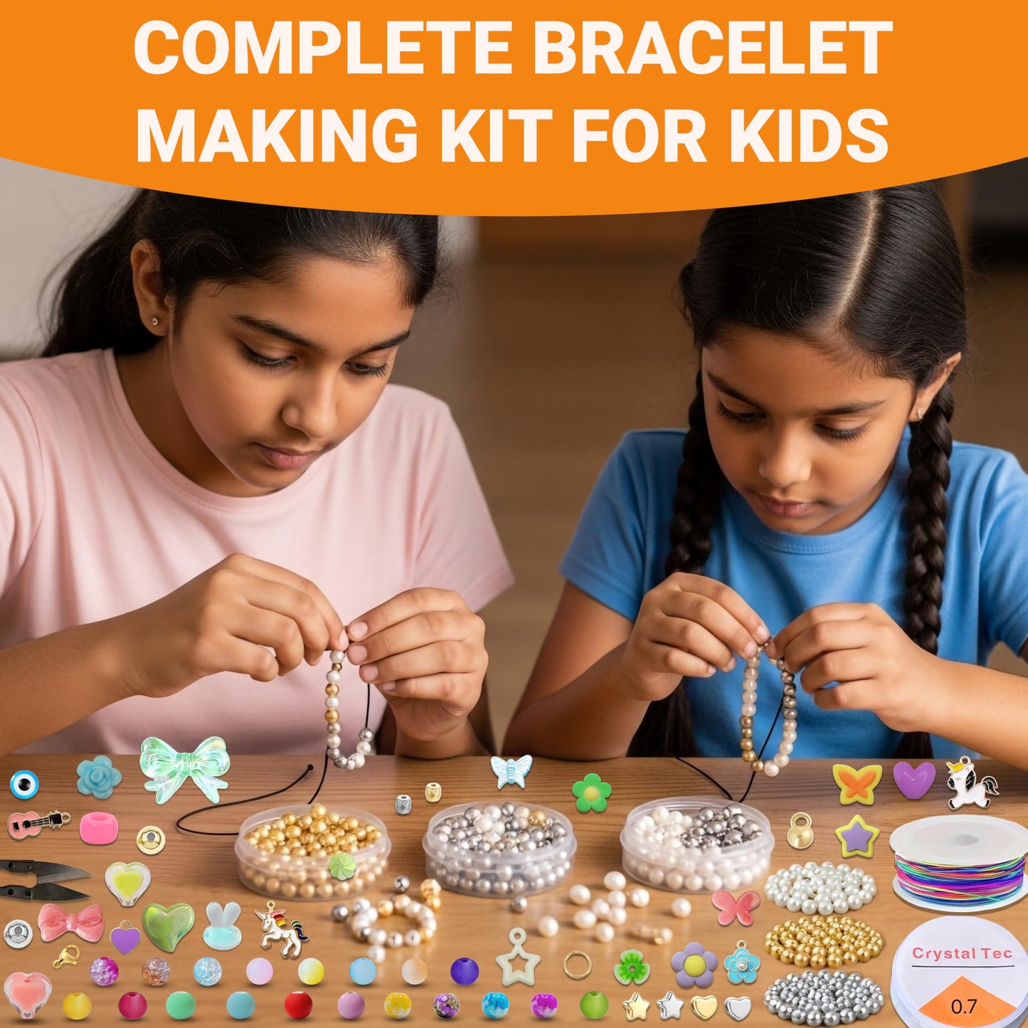 Multicolor Bracelet Making Kit for Girls Age 12-15 Years Old with Beads Acrylic. Detailed product image showing size, surface, and material quality.