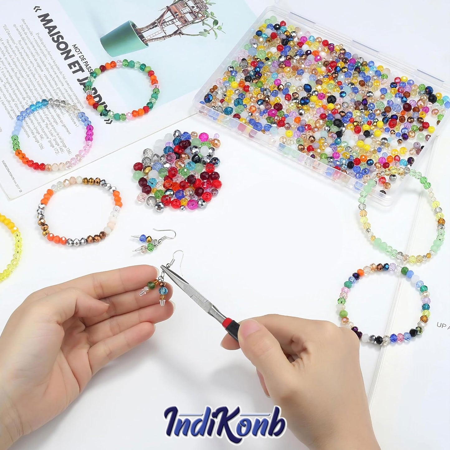 Multicolor Crystal Beads 4mm Glass Bicone Beads. Assorted layout image showing beads organized for bracelet and DIY projects.