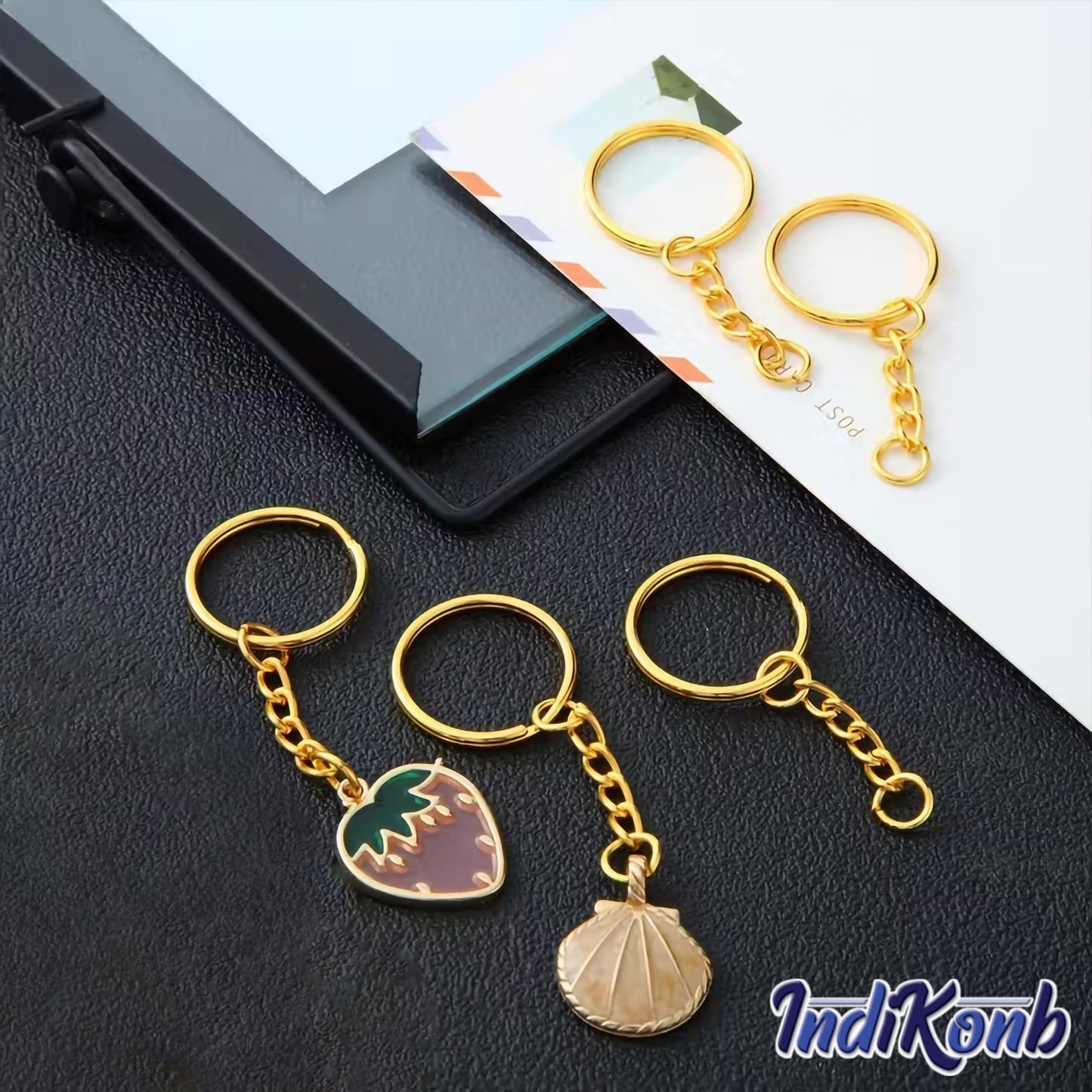 Gold Keychain Rings with Jump Rings. Detailed image showing material, texture, and design.