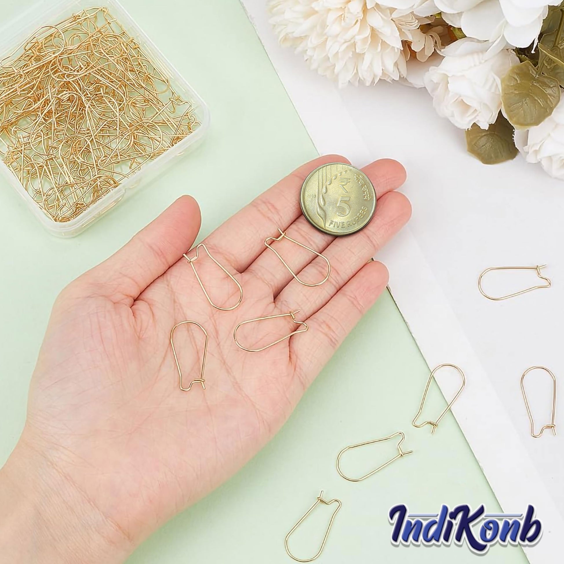 Large Gold Earring Hooks 50 Pcs metal. Alternate angle image showing product appearance and use.