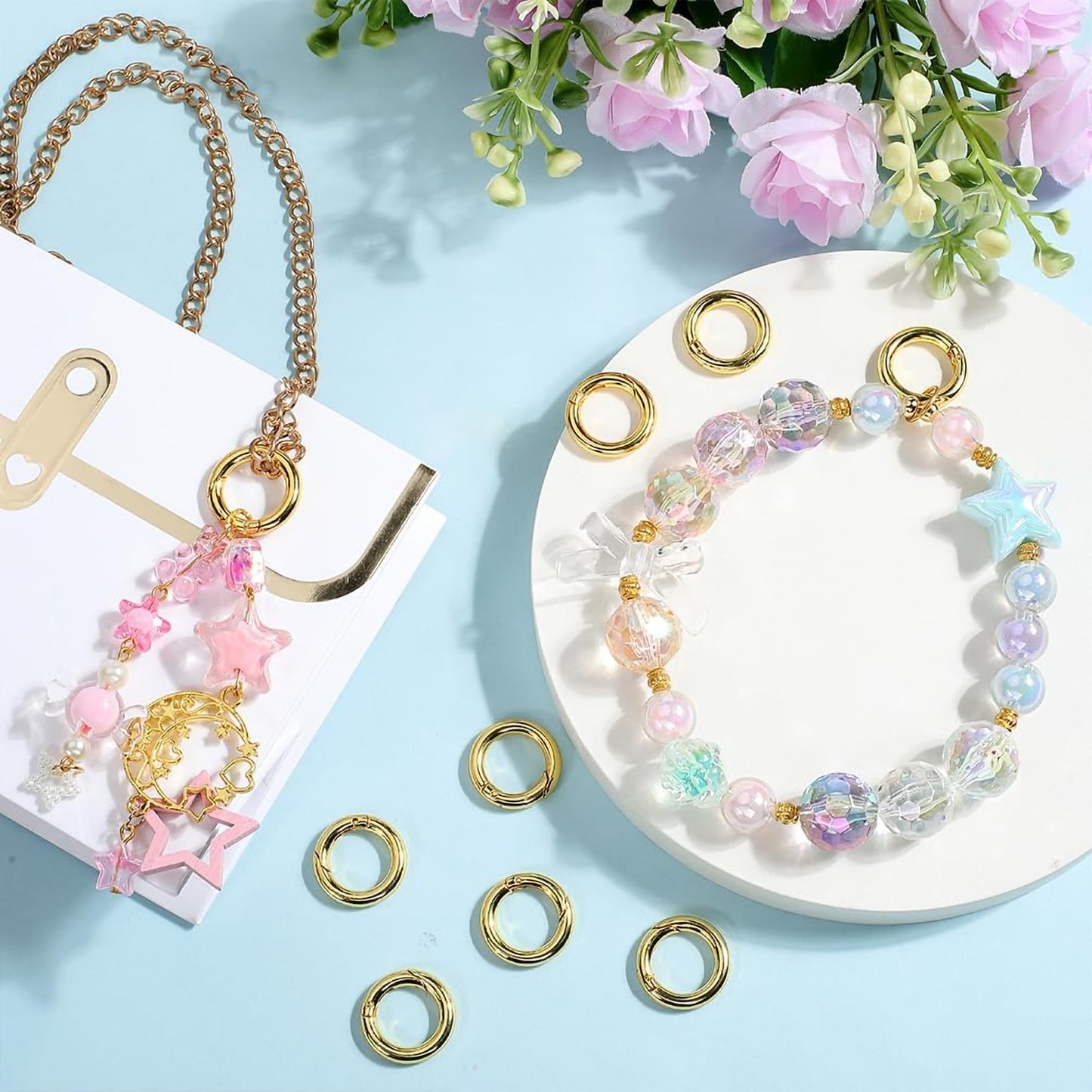 Create detailed DIY accessories and craft hanging projects using easy-open spring O ring clips.