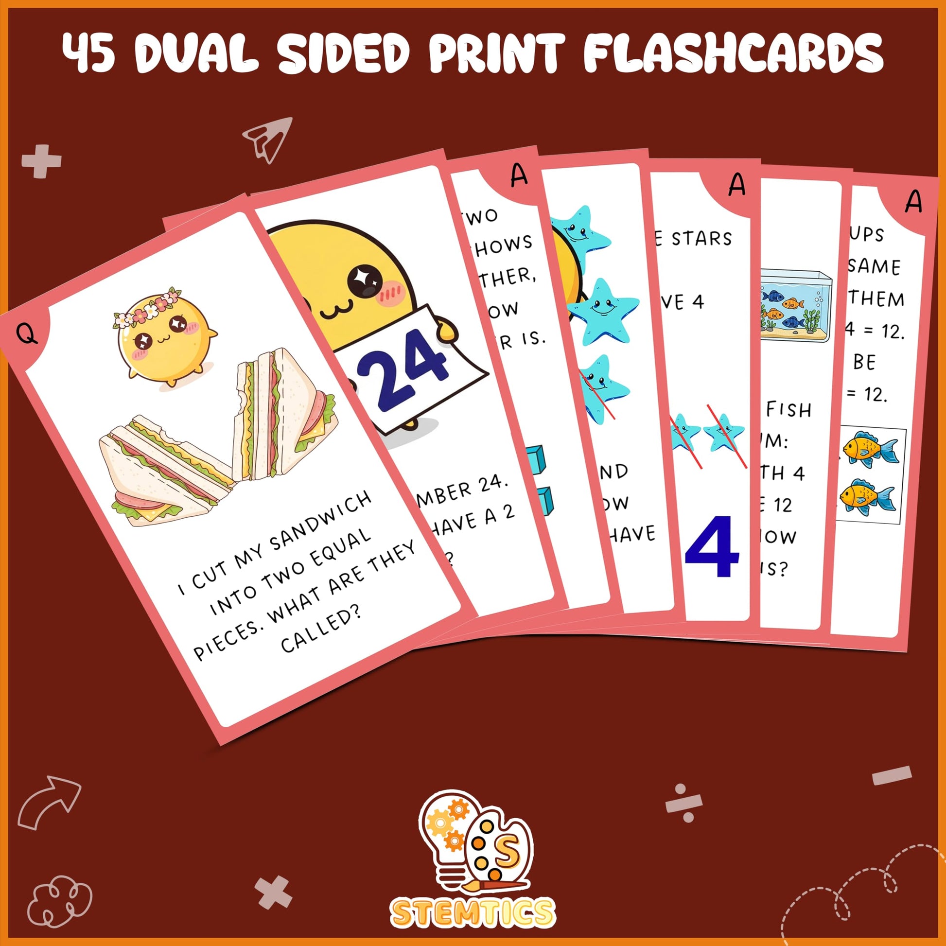 Multi-color Mathematics Flash Cards for Kids Set Paper. Close-up image showing product details and finish.