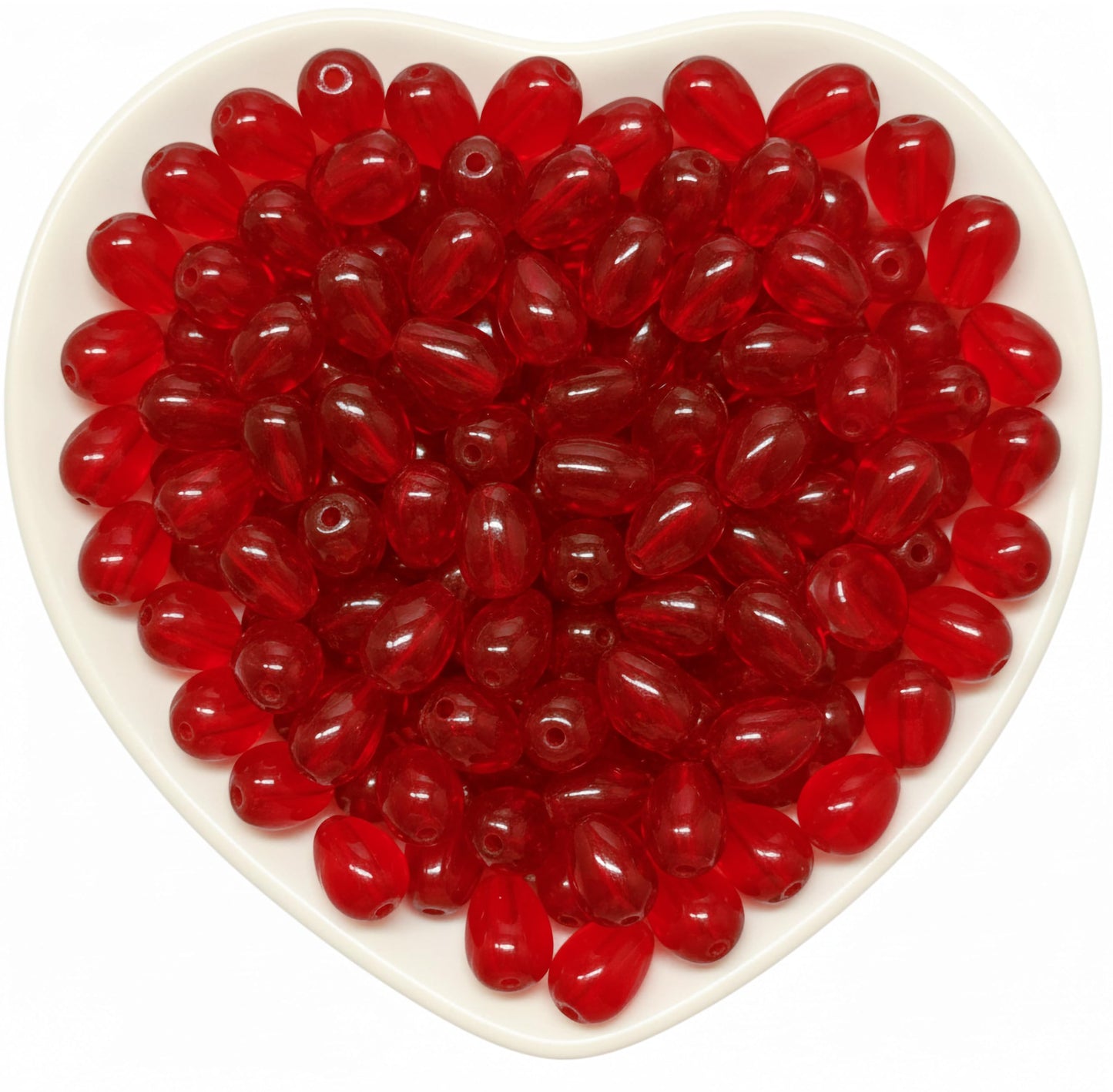 Give handmade accessories a neat dangling shape using 10x6mm red teardrop glass beads.