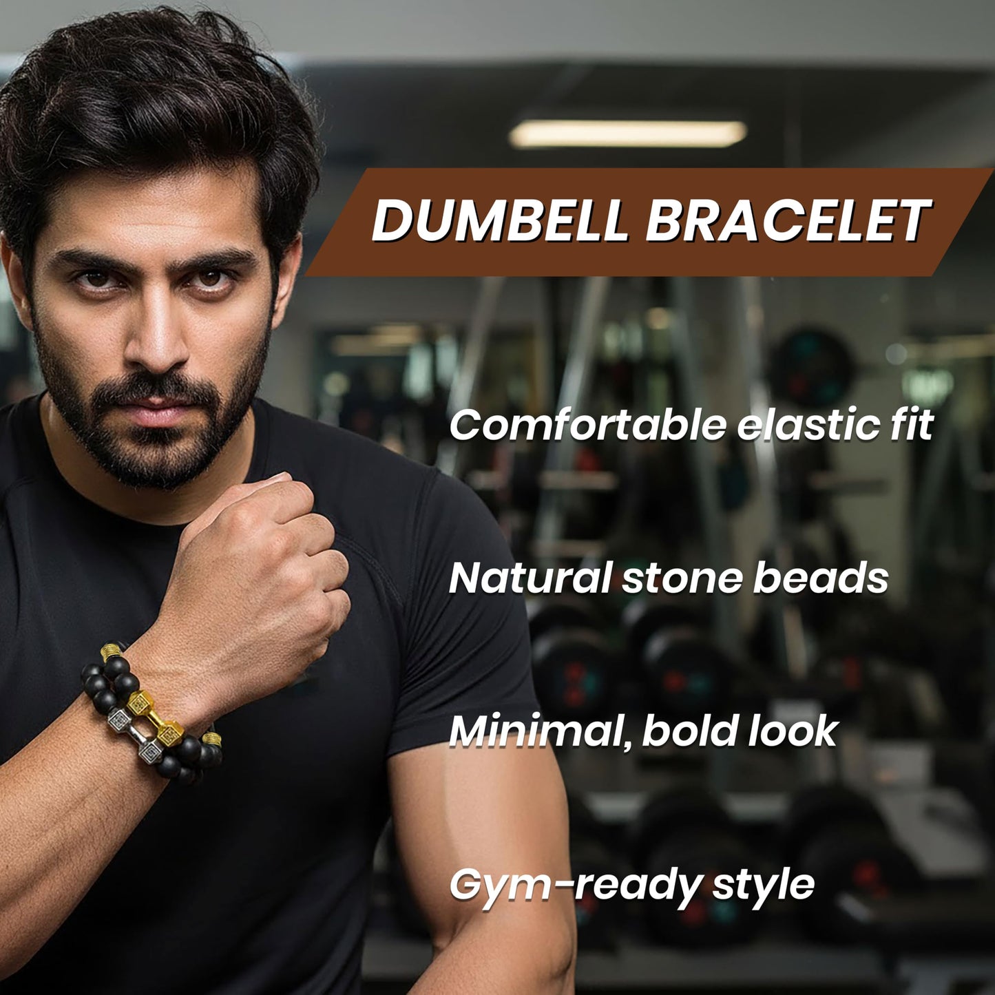 Dumbbell Bracelet for Men Black Gold and Silver Combo Black ,Silver , Gold Combo image 2
