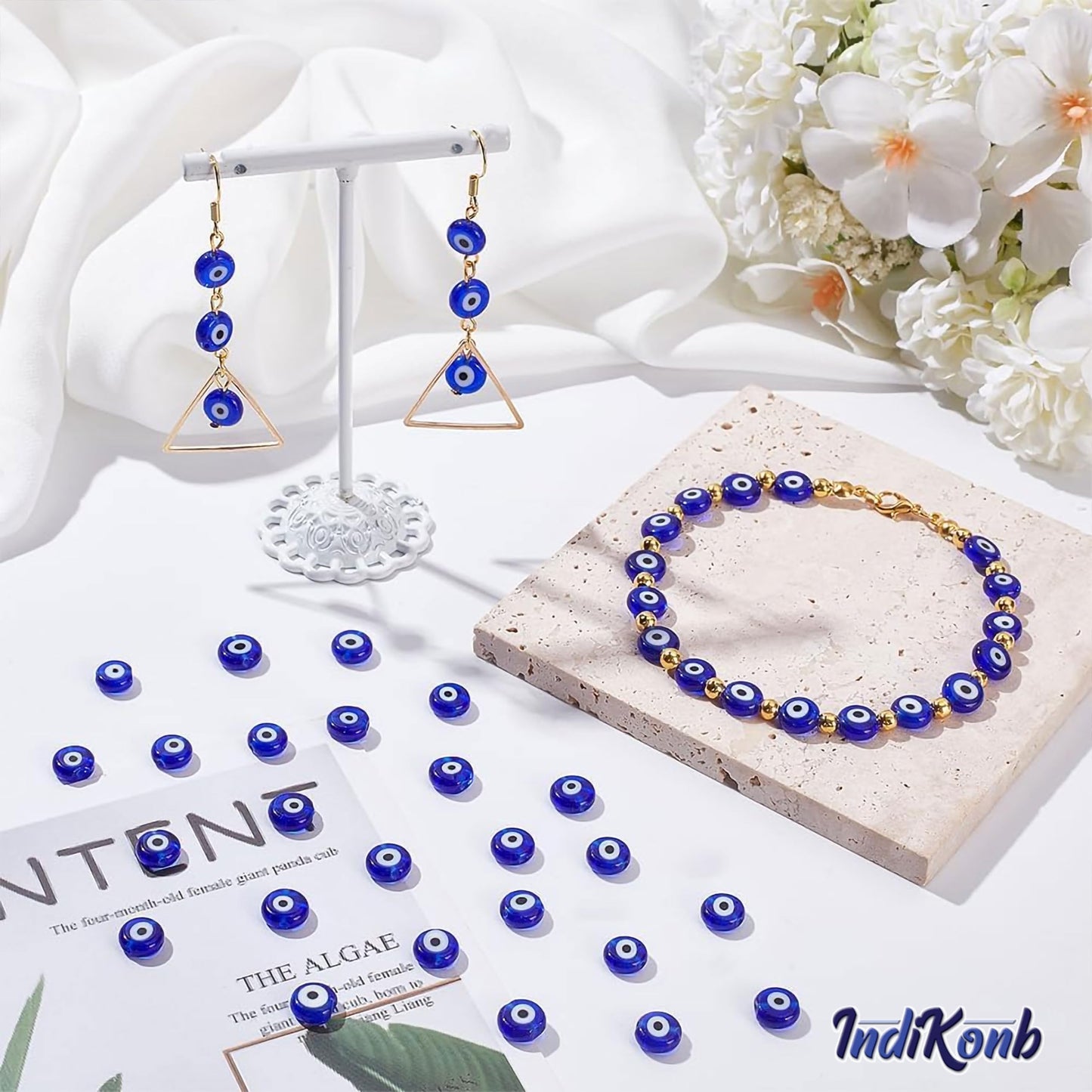 Blue flat 8 mm beads work naturally in necklace making and DIY jewellery projects and help keep the design neat.