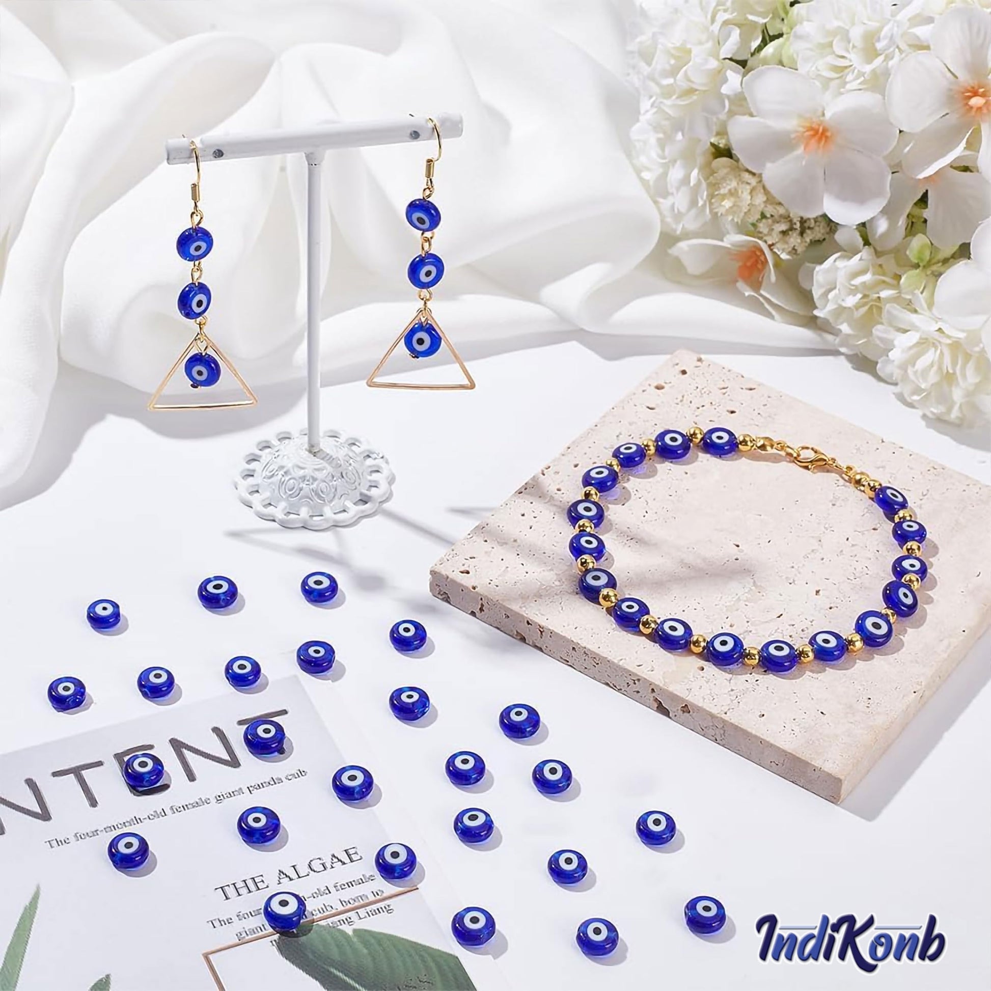Blue flat 8 mm beads work naturally in necklace making and DIY jewellery projects and help keep the design neat.